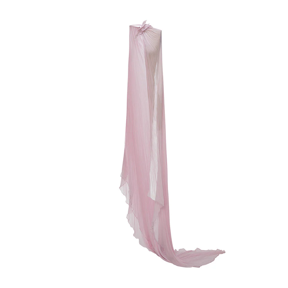 STRAPLESS SILK GEORGETTE DRESS WITH EMBROIDERED PETALS ON BUST - Image 8