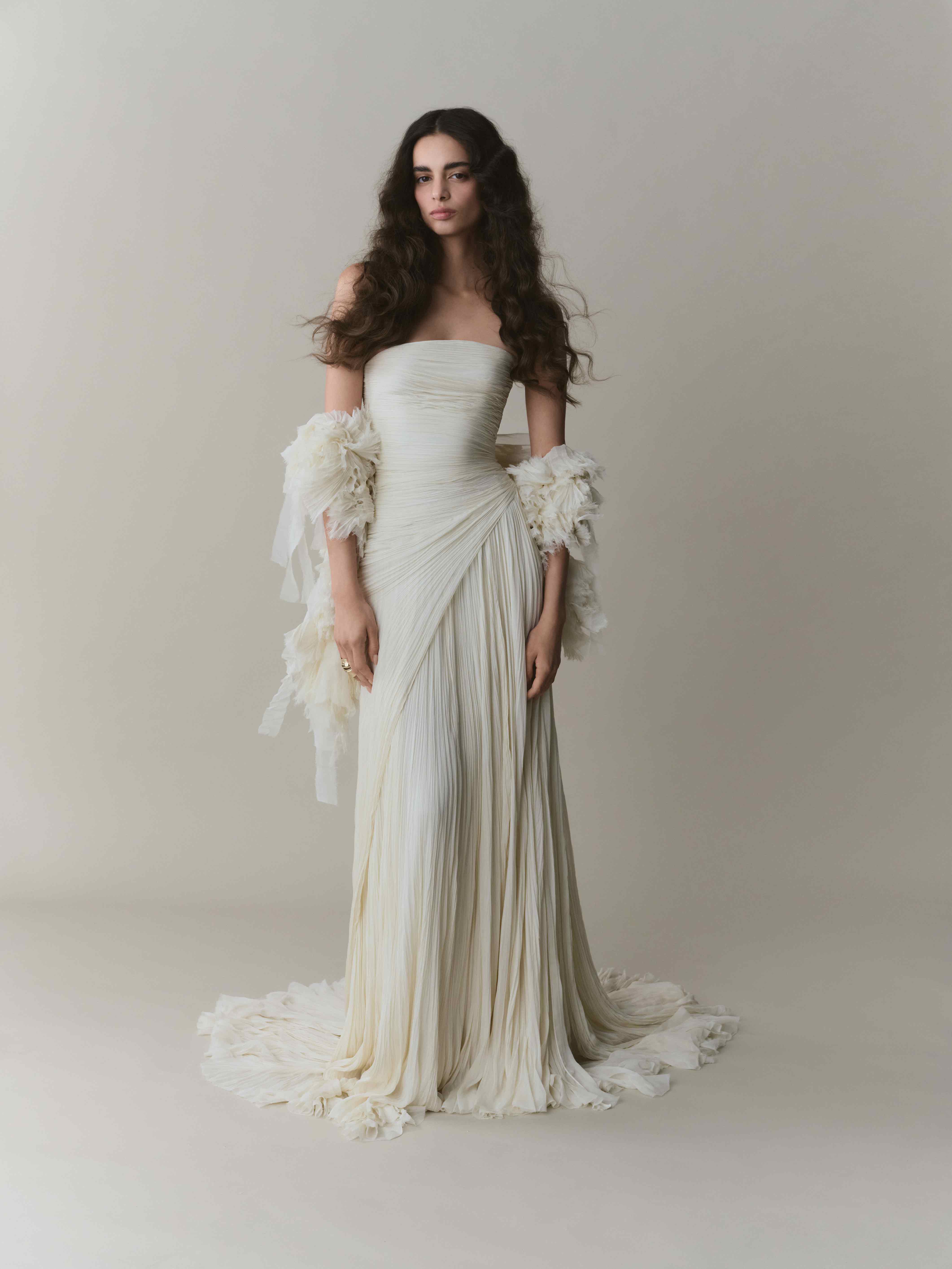 Strapless Silk Georgette Pleated Dress - Image 3