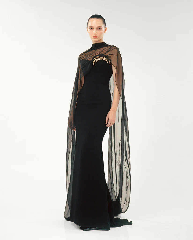 STRAPLESS CREPE DRESS WITH GOLD EMBROIDERED ON BUST - Image 2