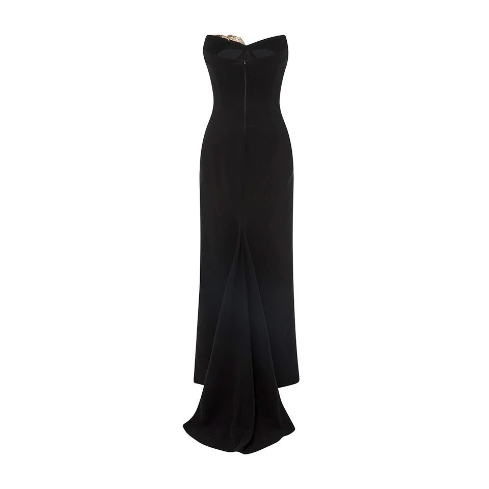 STRAPLESS CREPE DRESS WITH GOLD EMBROIDERED ON BUST - Image 4
