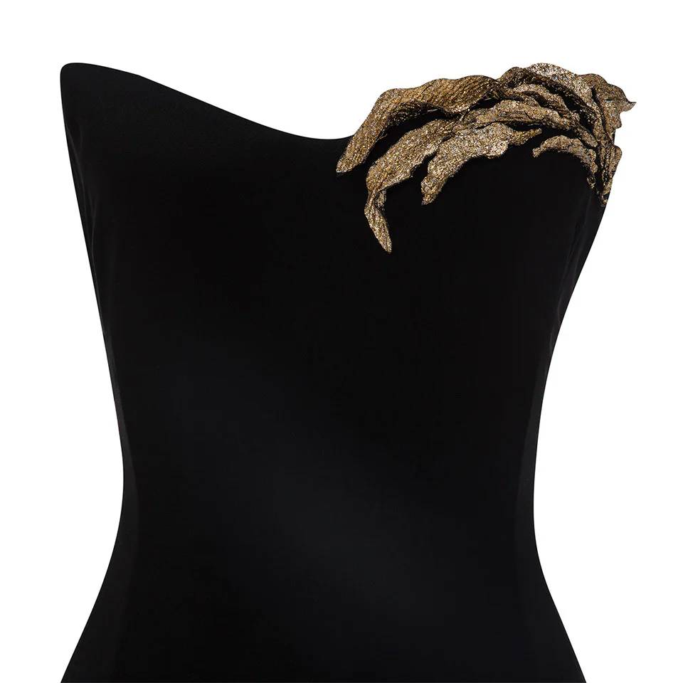 STRAPLESS CREPE DRESS WITH GOLD EMBROIDERED ON BUST - Image 5