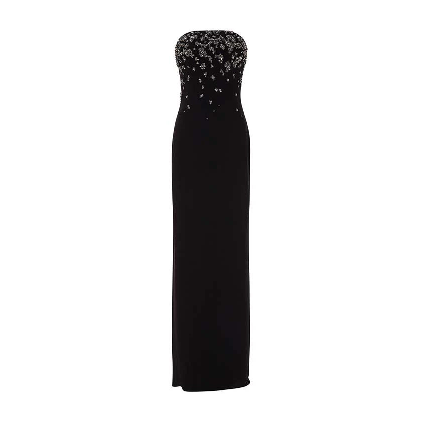 STRAPLESS CREPE GOWN WITH FRONT EMBROIDERY