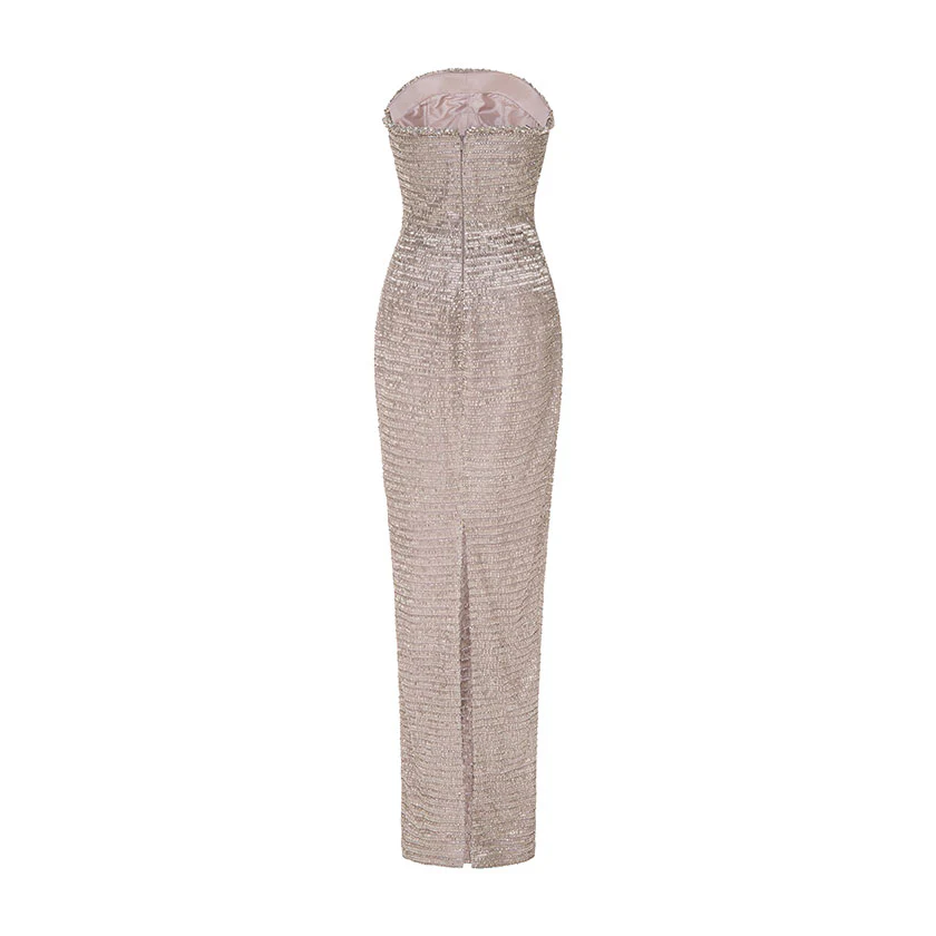 STRAPLESS CRYSTAL STONE STRAIGHT GOWN - Image 3