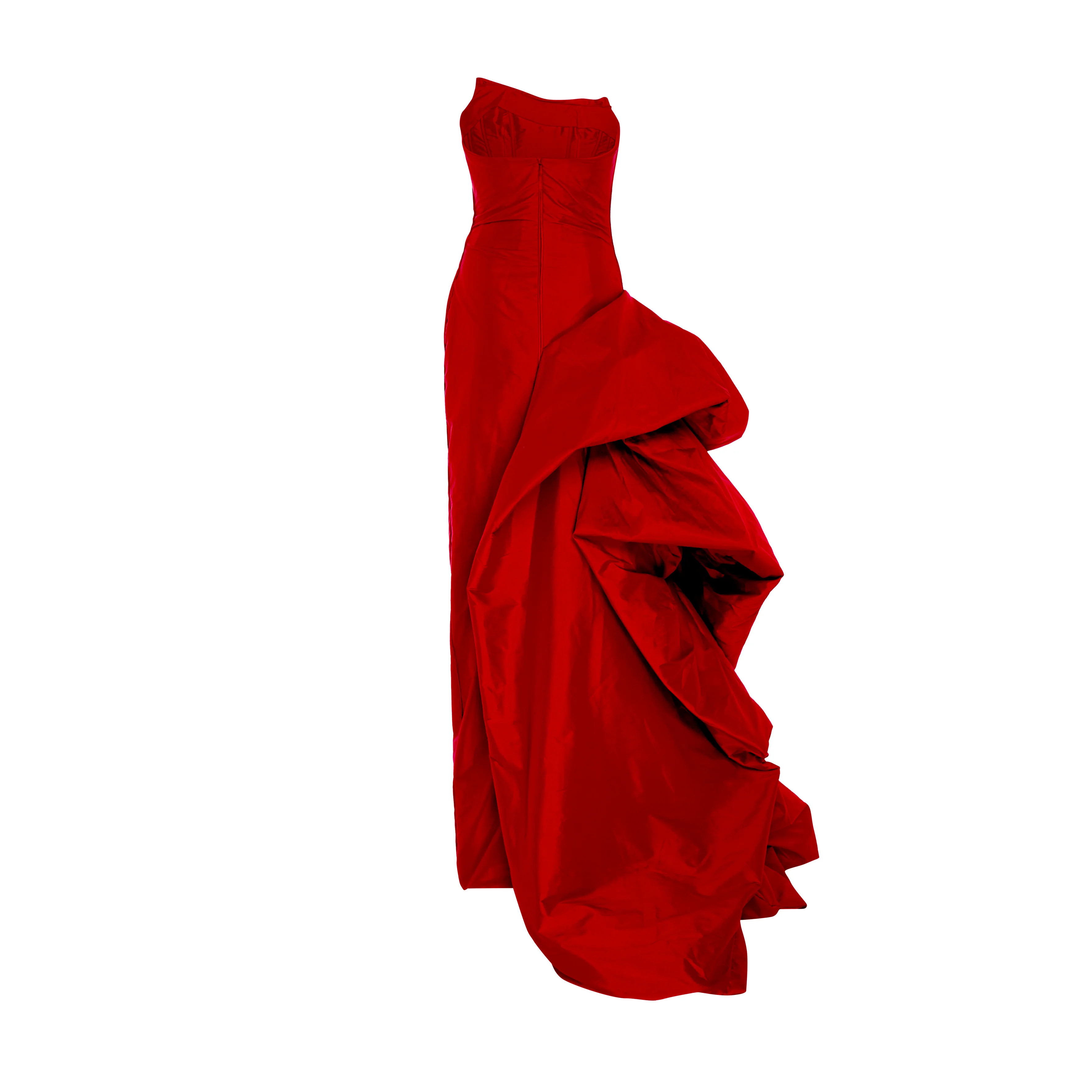 Strapless draped taffeta gown with side tail - Image 3