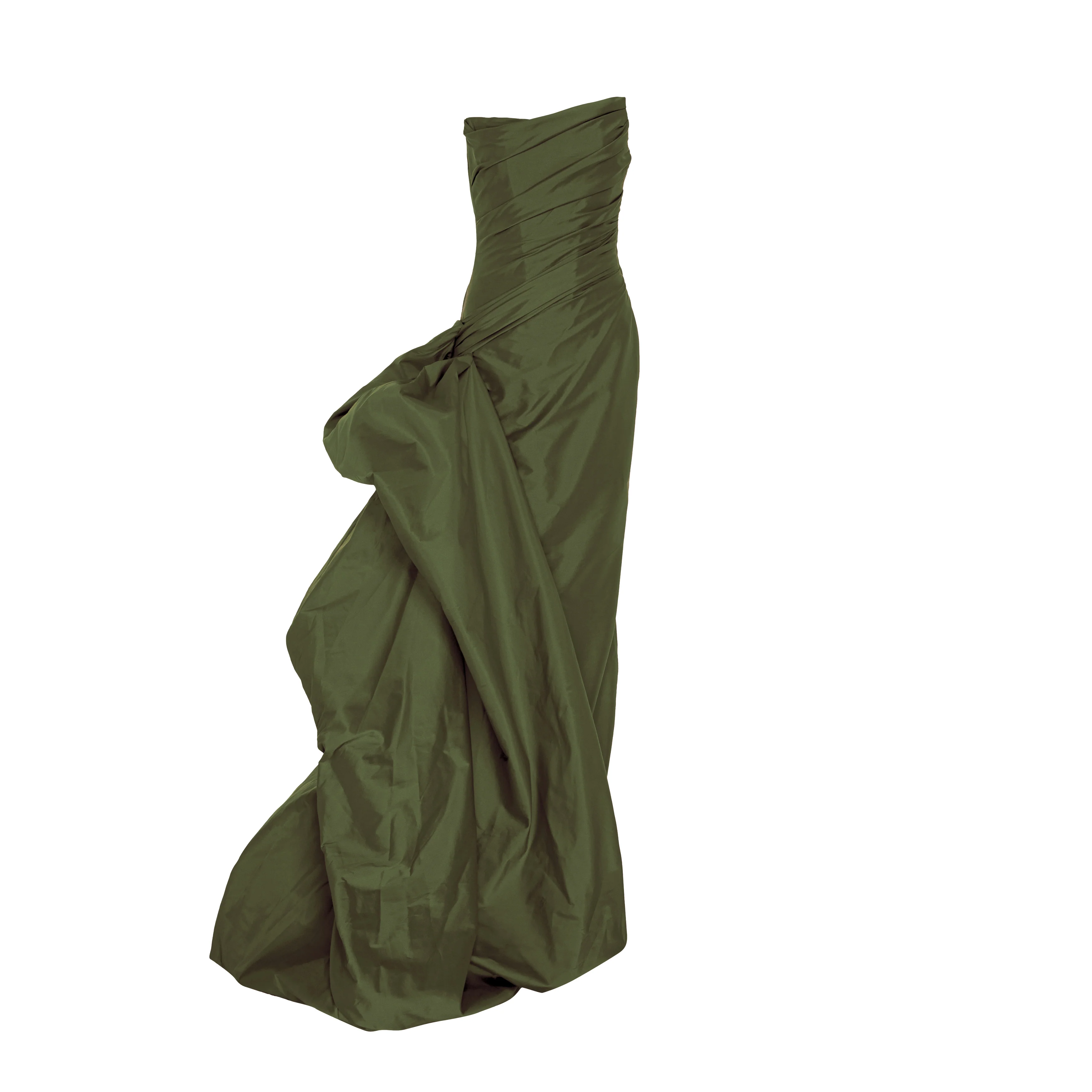 Strapless draped taffeta gown with side tail - Image 5