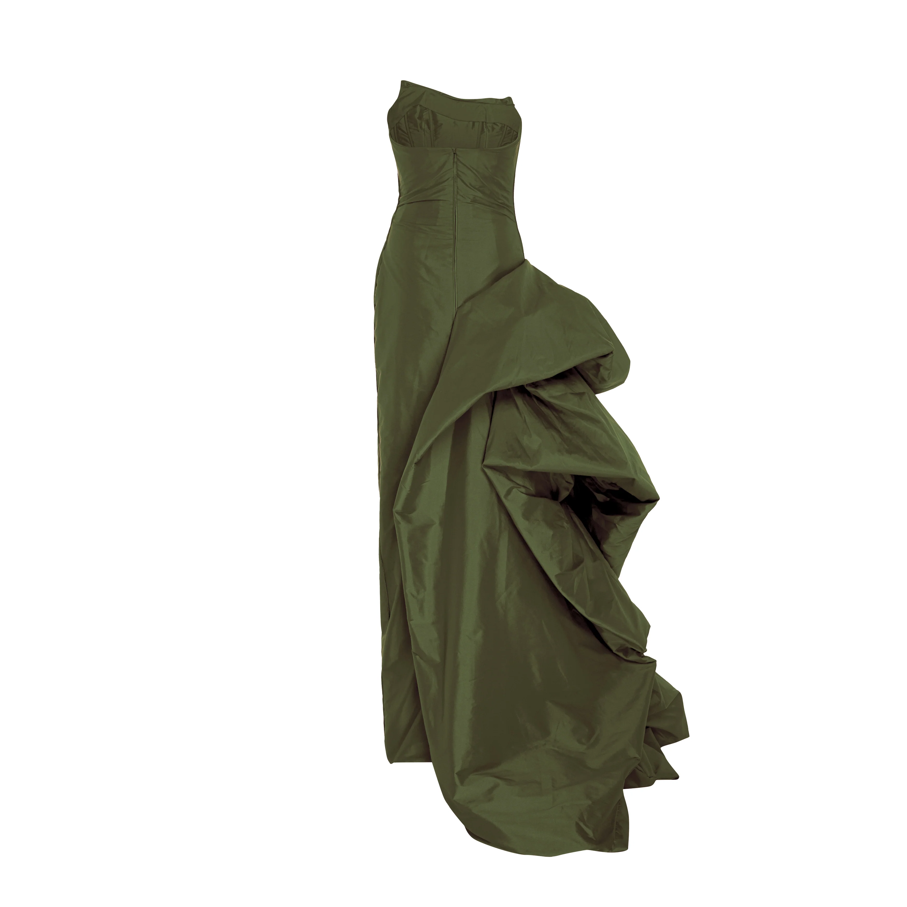 Strapless draped taffeta gown with side tail - Image 6