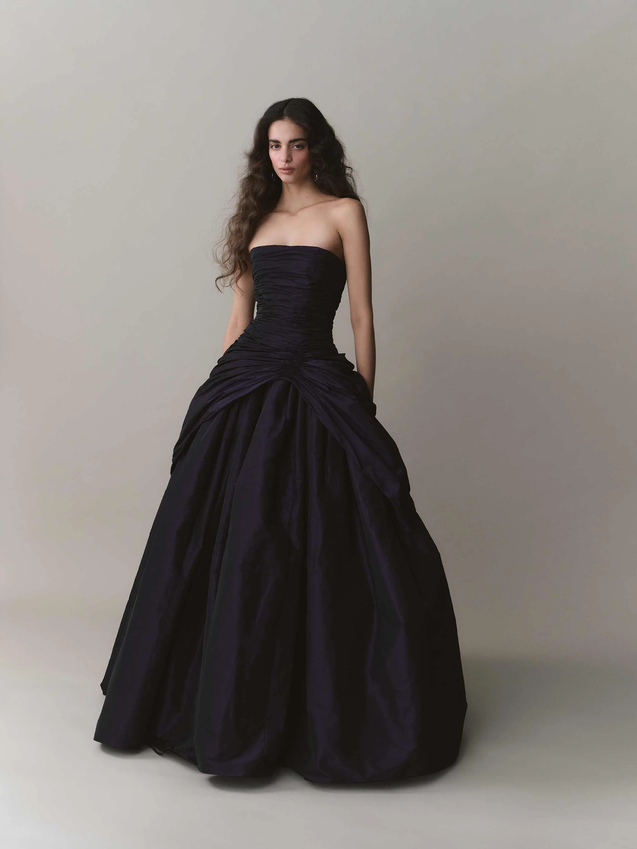 Strapless Draped Taffeta Dress With Wire Outline - Image 2