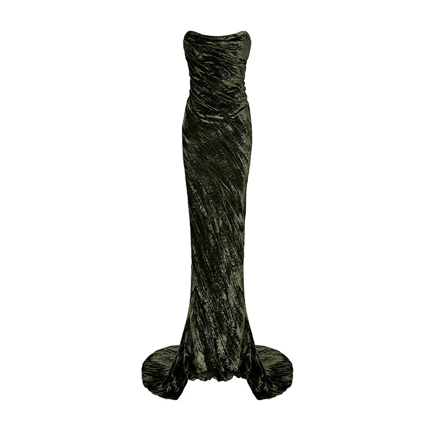 STRAPLESS DRAPED VELVET GOWN WITH BACK TAIL - Image 6