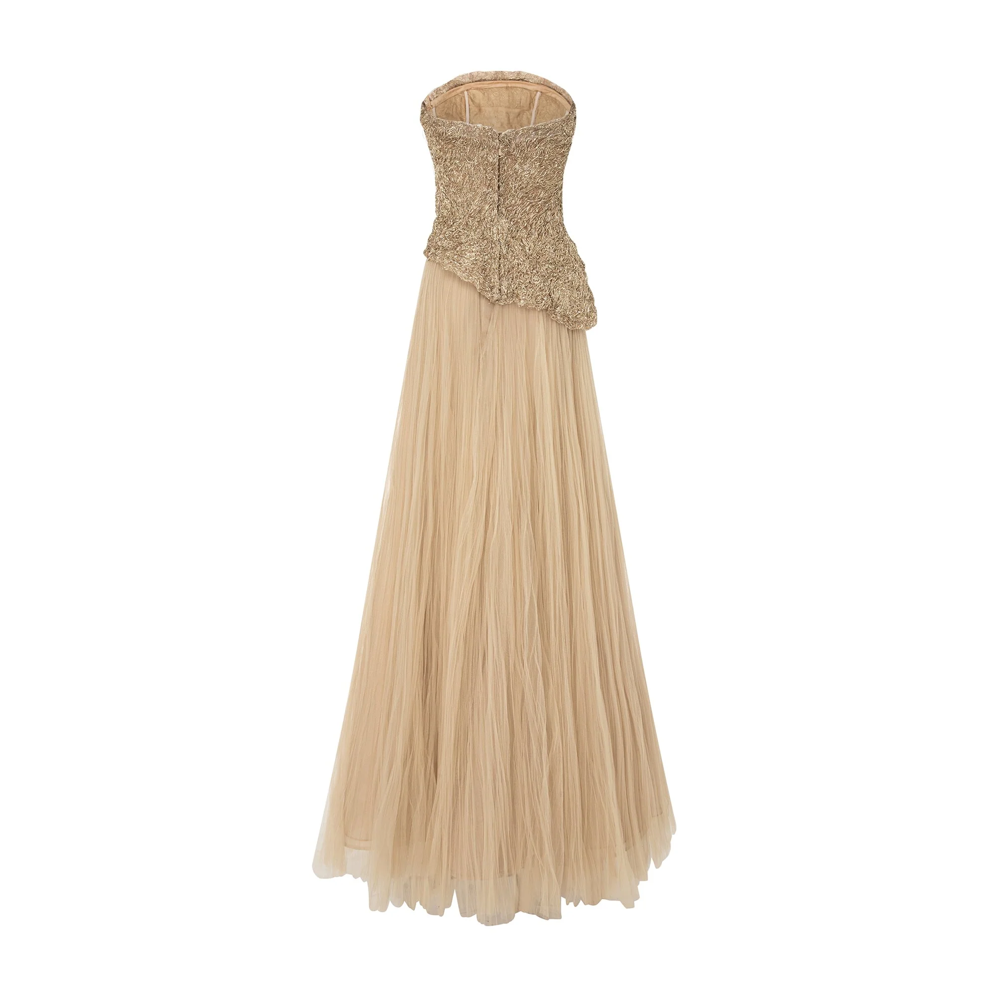 Strapless Embroidered Dress With A-line Cut Pleated Tulle - Image 3