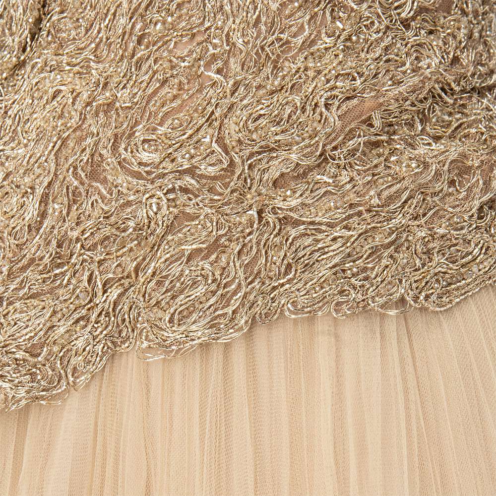 Strapless Embroidered Dress With A-line Cut Pleated Tulle - Image 4