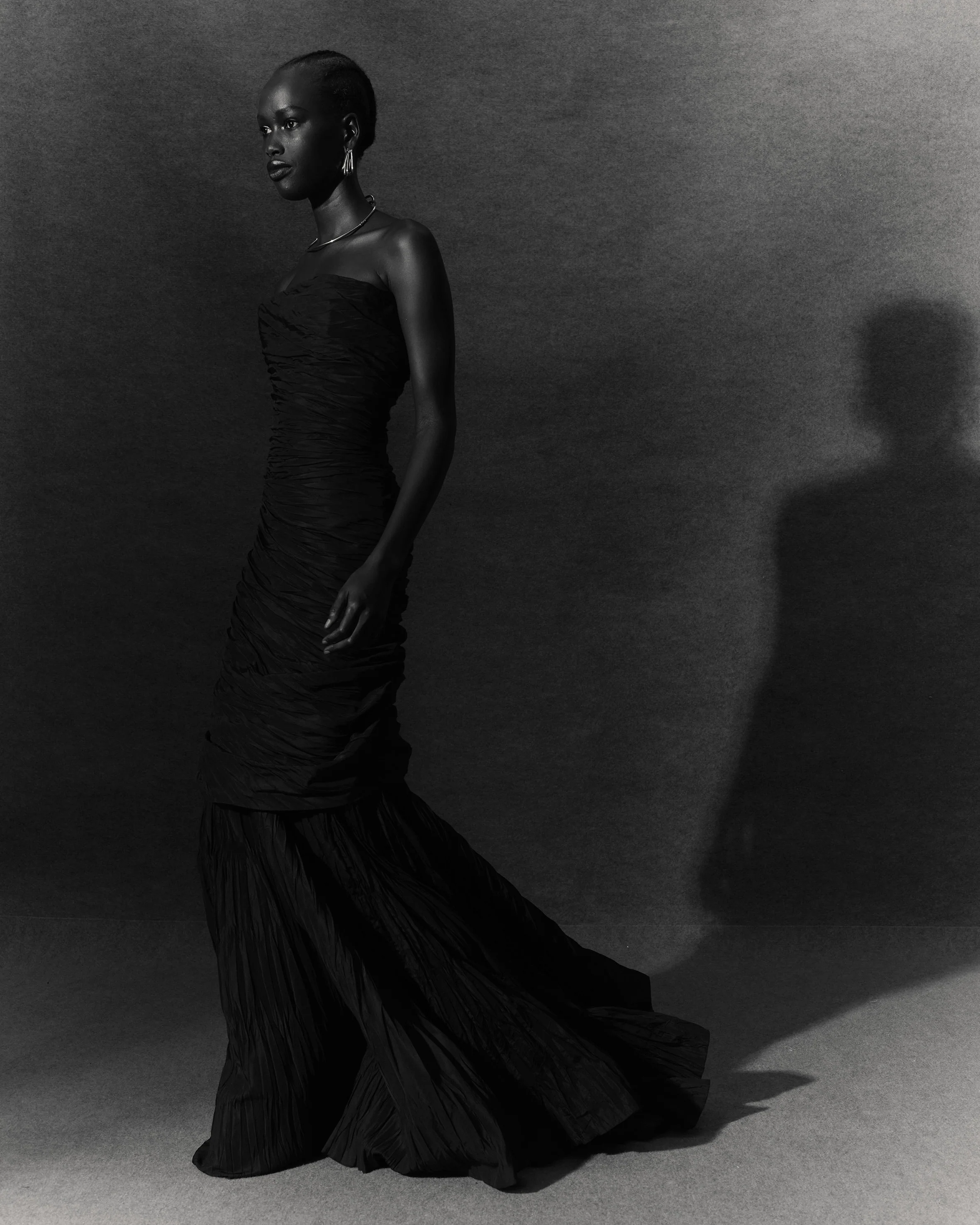 Strapless fish cut hand pleated draped Taffeta gown - Image 4