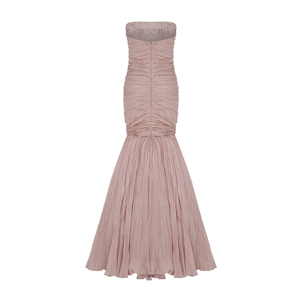 STRAPLESS FISH CUT HAND PLEATED TAFFETA DRESS WITH CAPE - Image 3