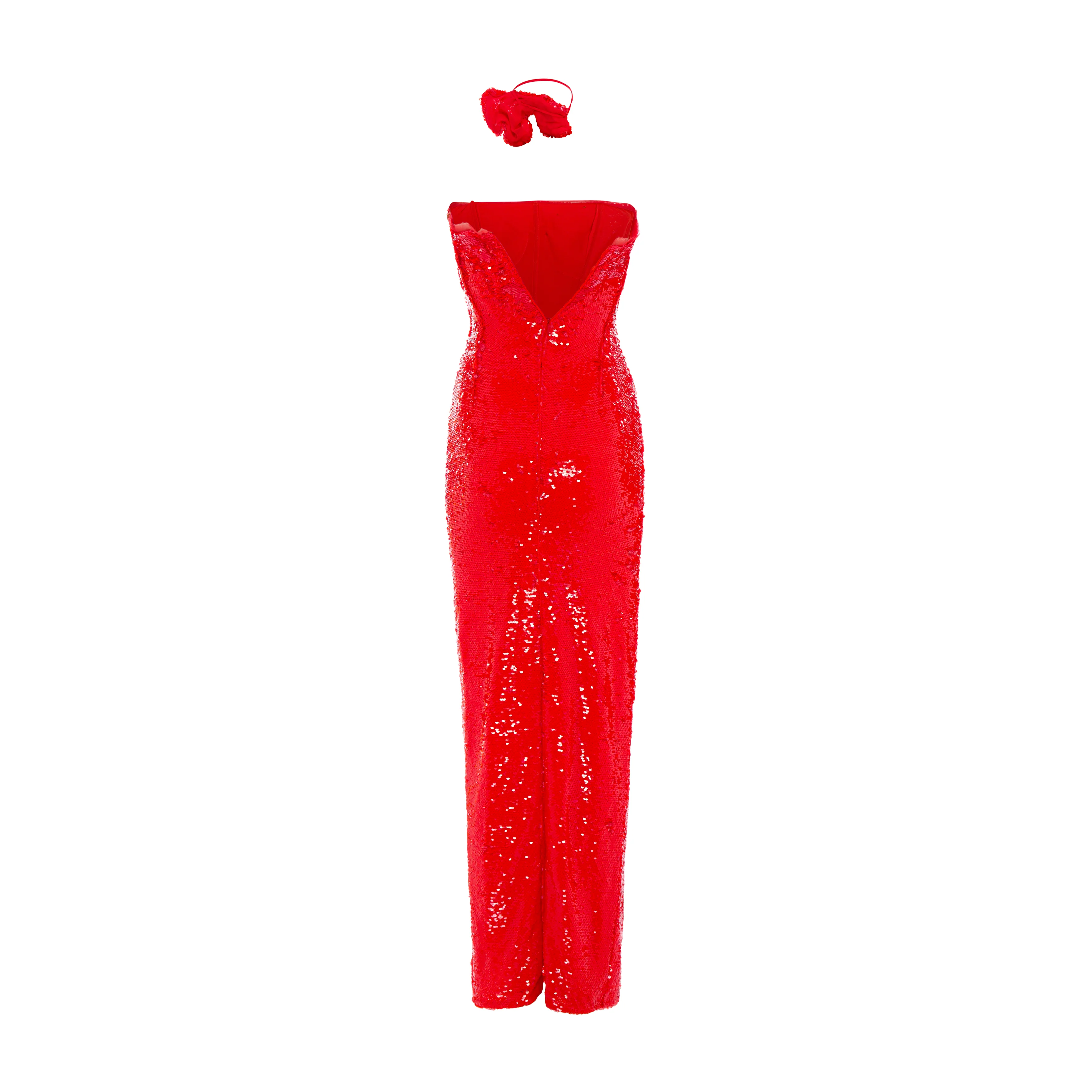 Strapless full Payette fitted gown with flower neck piece - Image 3