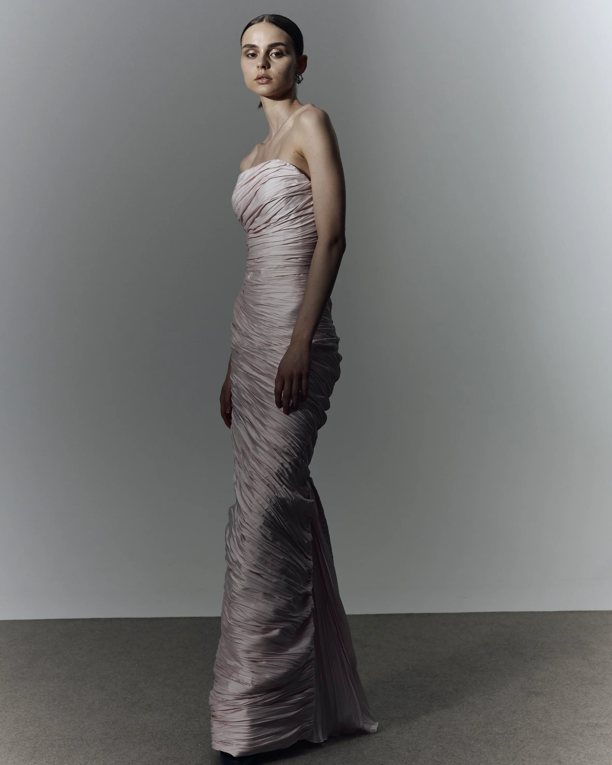 Strapless hand pleated draped taffeta dress - Image 4