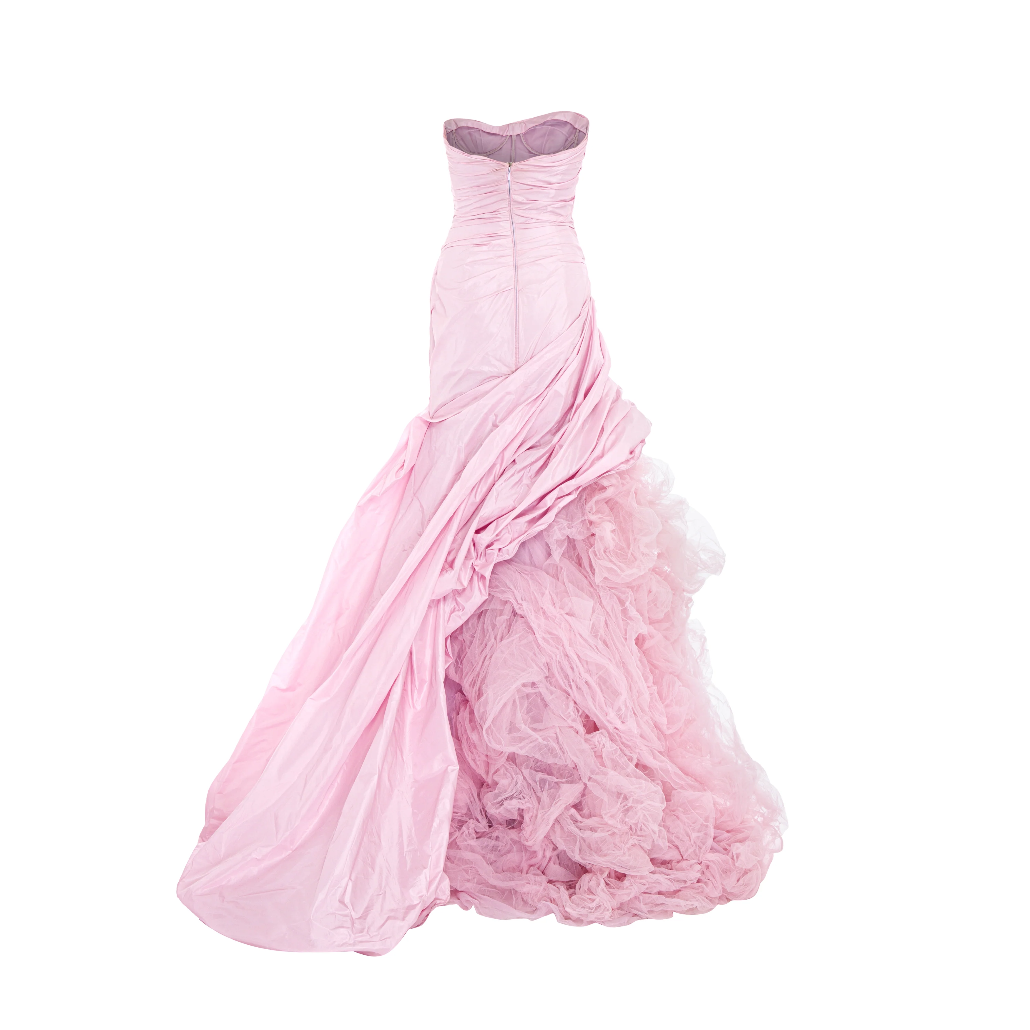 Strapless Italian Tafeta draped gown with hand pleated Tulle underneath - Image 3