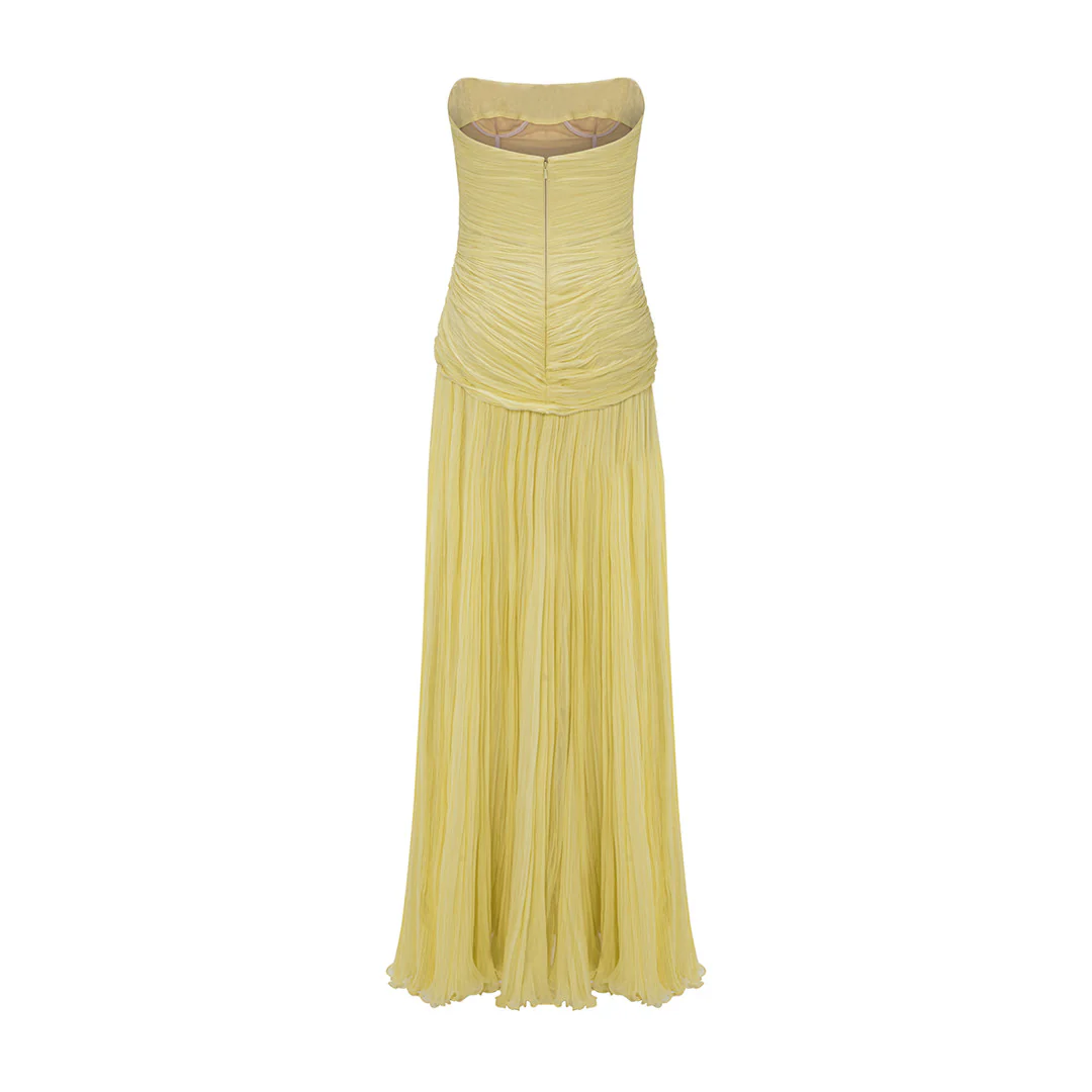 STRAPLESS PLEATED SILK GEORGETE DRESS WITH PLEATED CAPE - Image 4