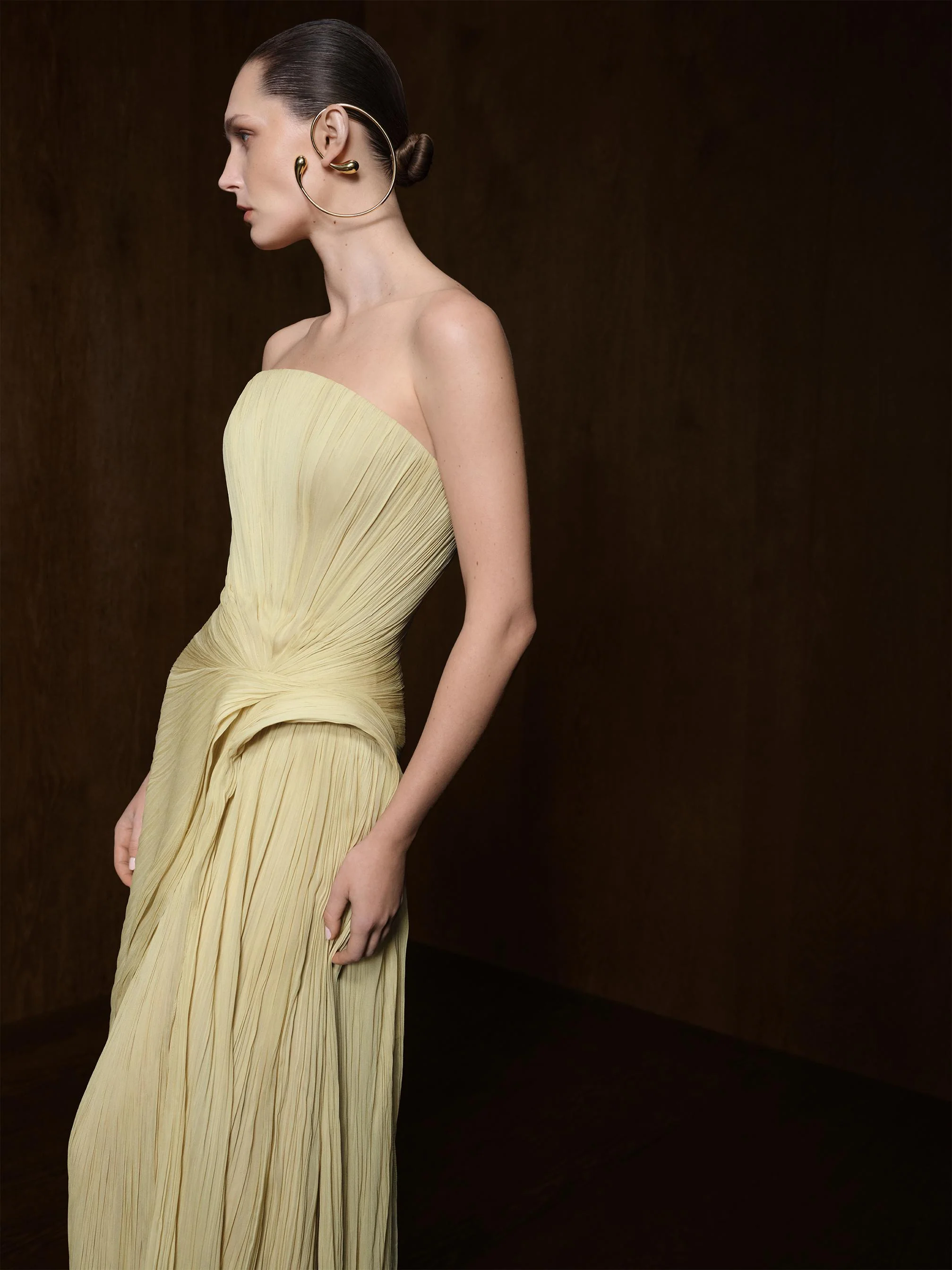 Strapless Pleated Silk Georgette Dress - Image 3