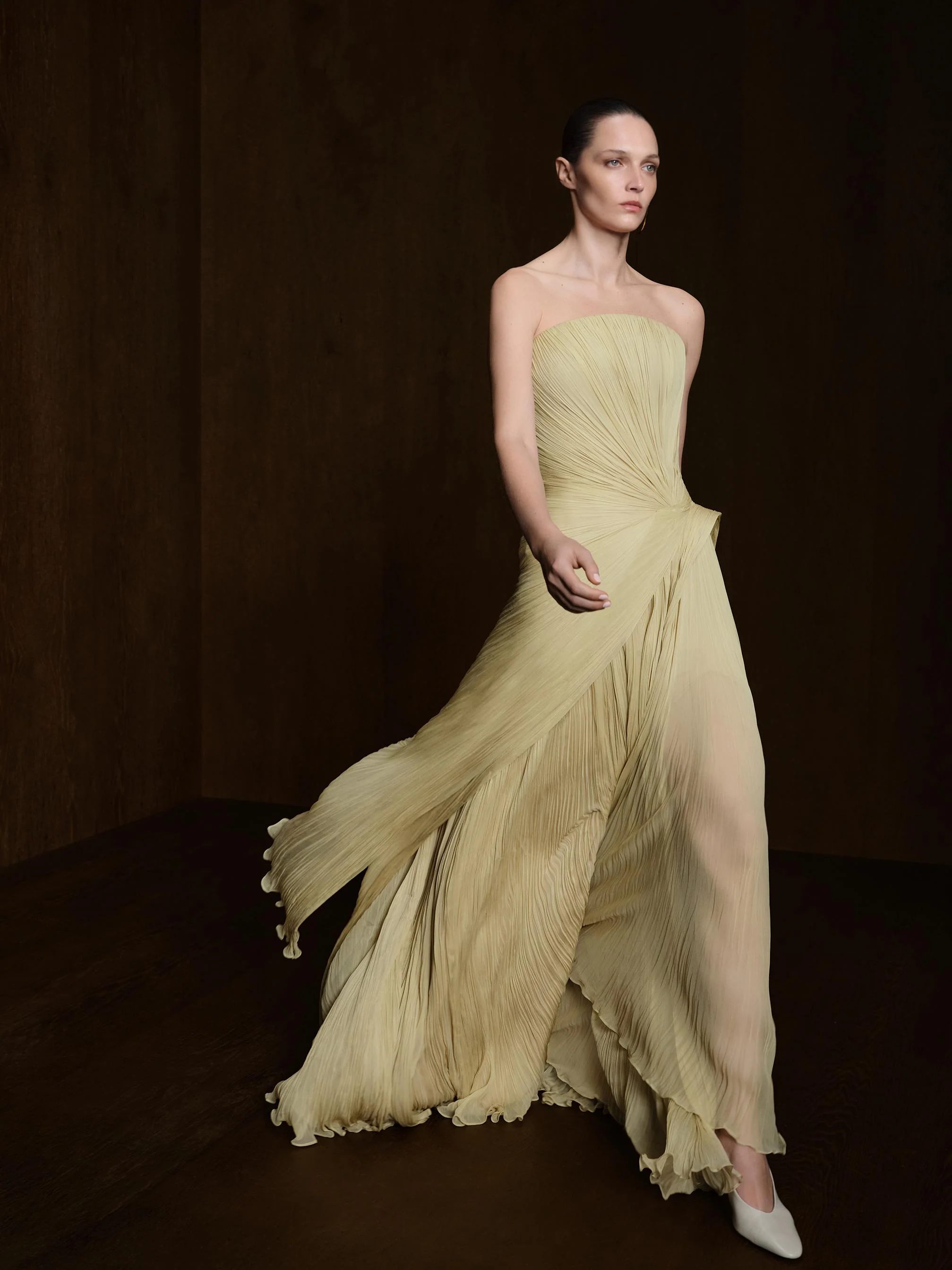 Strapless Pleated Silk Georgette Dress - Image 6