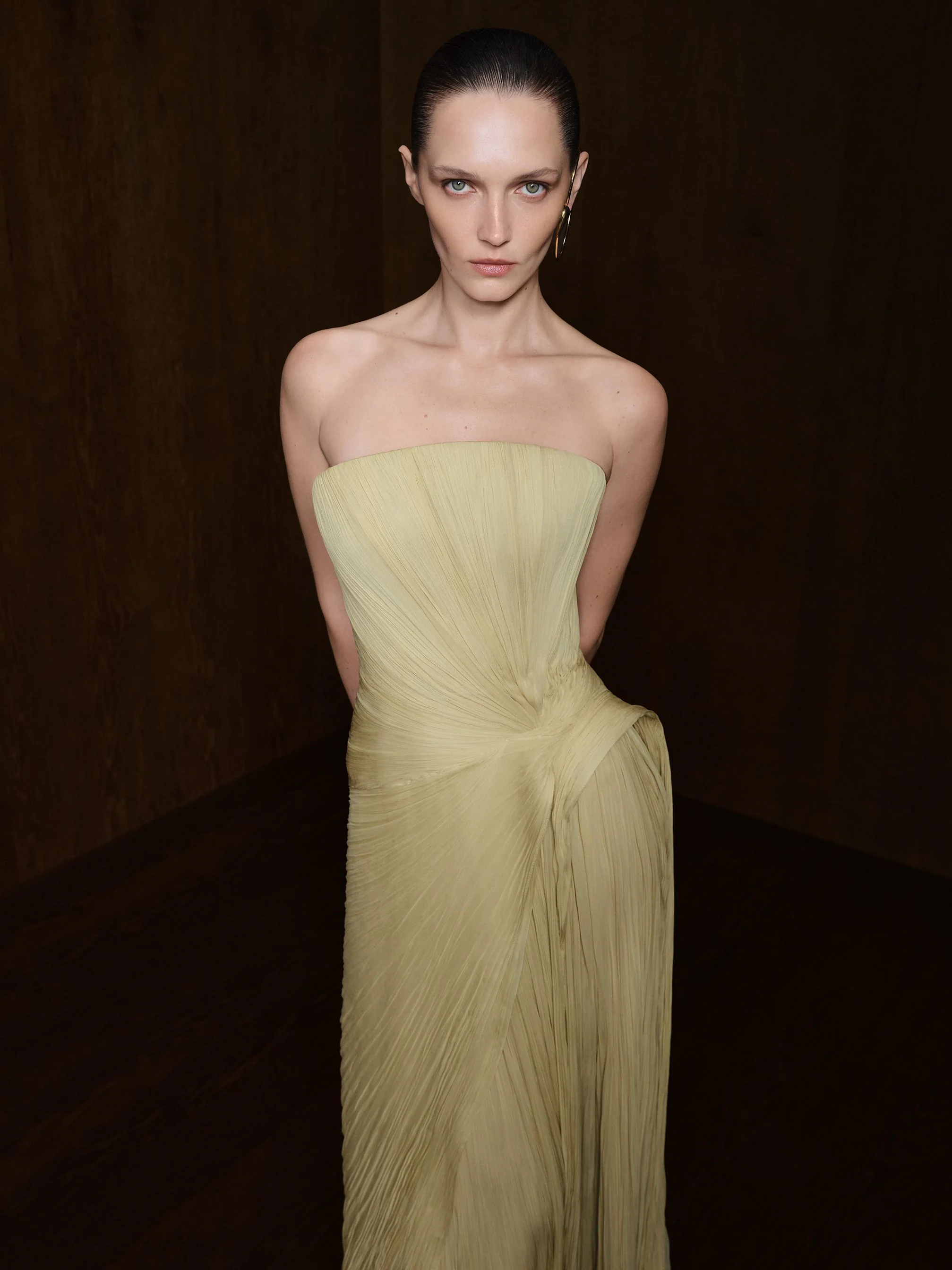 Strapless Pleated Silk Georgette Dress - Image 8