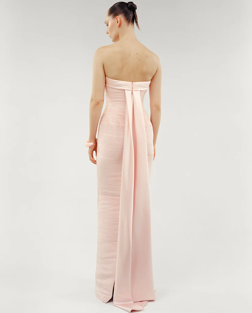 STRAPLESS PLEATED DUCHESSE SATIN DRESS WITH DUCHESSE SATIN BACK CAPE - Image 3