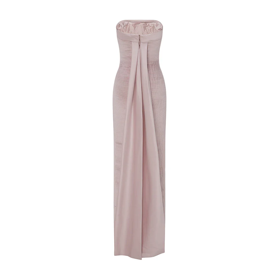 STRAPLESS PLEATED DUCHESSE SATIN DRESS WITH DUCHESSE SATIN BACK CAPE - Image 5