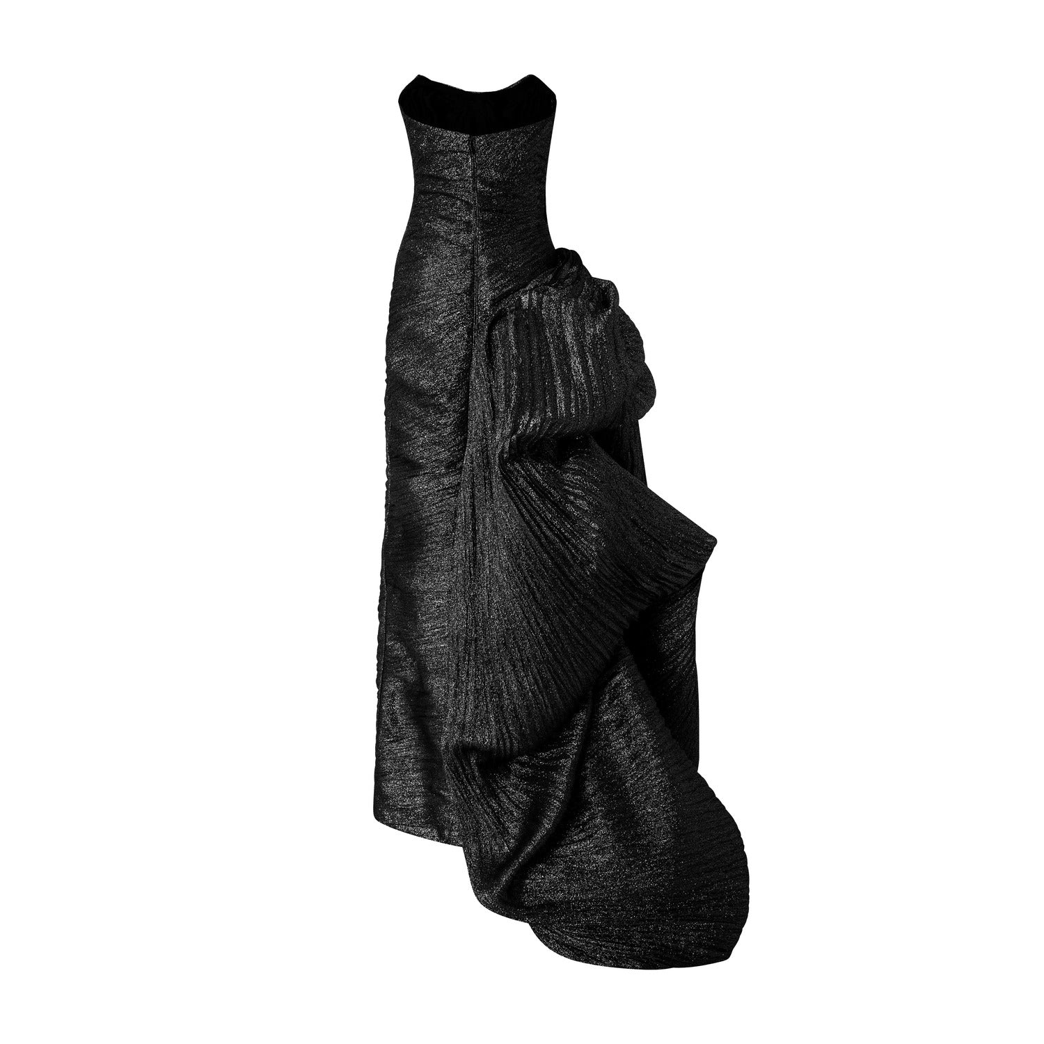 Strapless Pleated Jacquard Lurex Dress With Over Skirt And Cape - Image 13