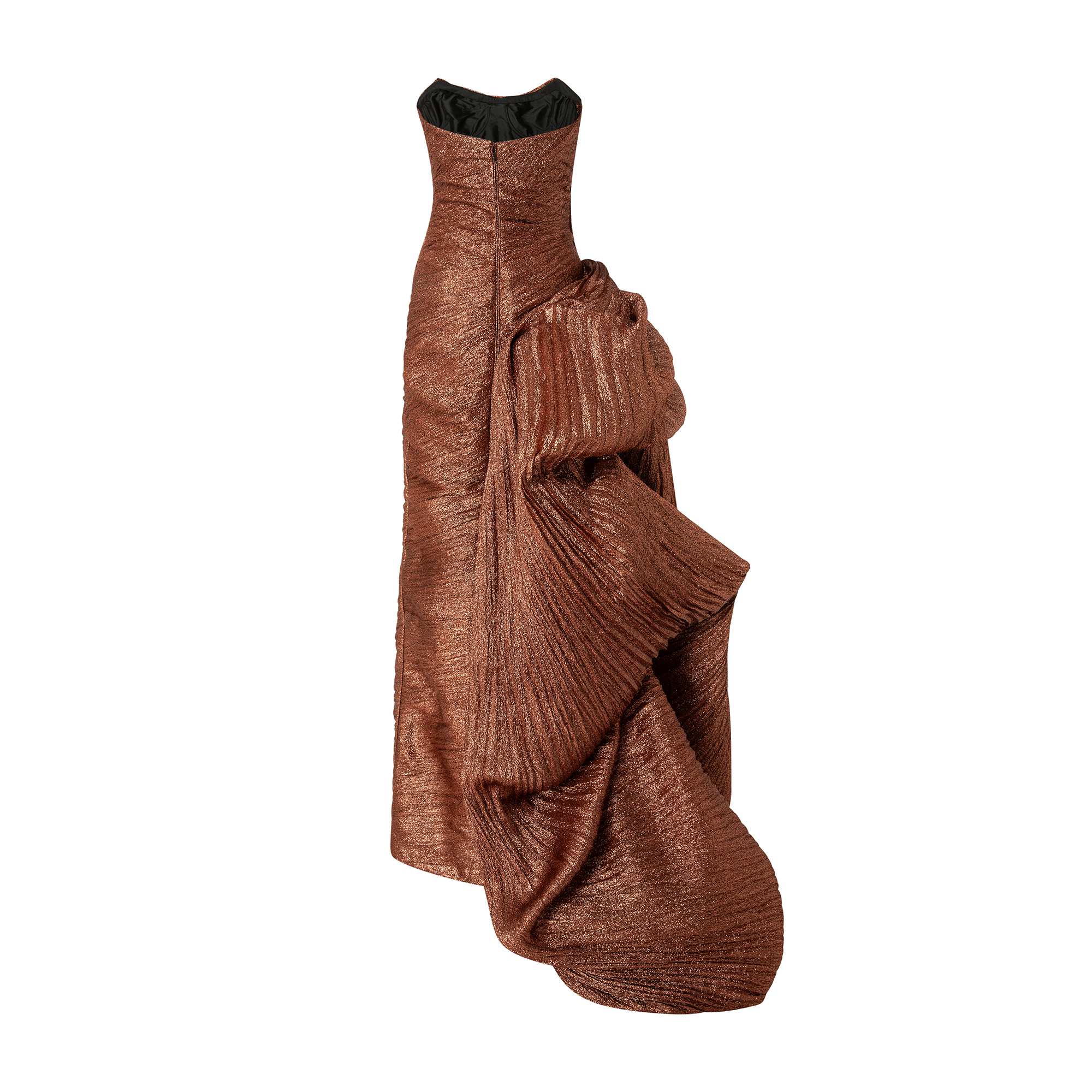 Strapless Pleated Jacquard Lurex Dress With Over Skirt And Cape - Image 3
