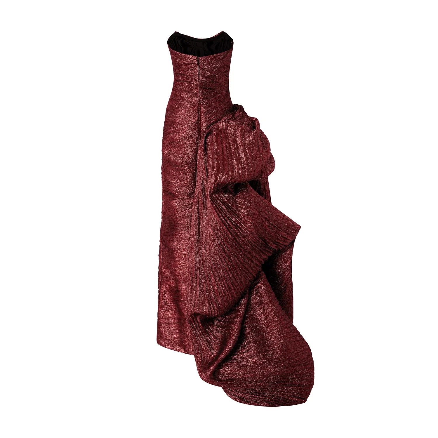Strapless Pleated Jacquard Lurex Dress With Over Skirt And Cape - Image 9