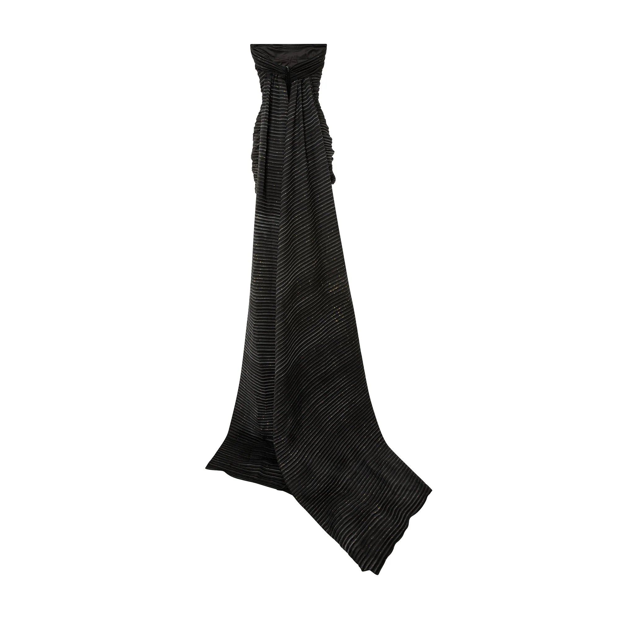 Strapless Pleated Print Satin Dress With Detachable Cape - Image 4