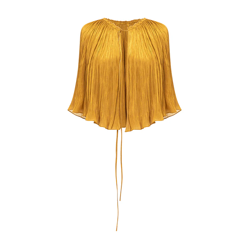 Strapless Pleated Silk Dress And Detachable Cape - Image 4