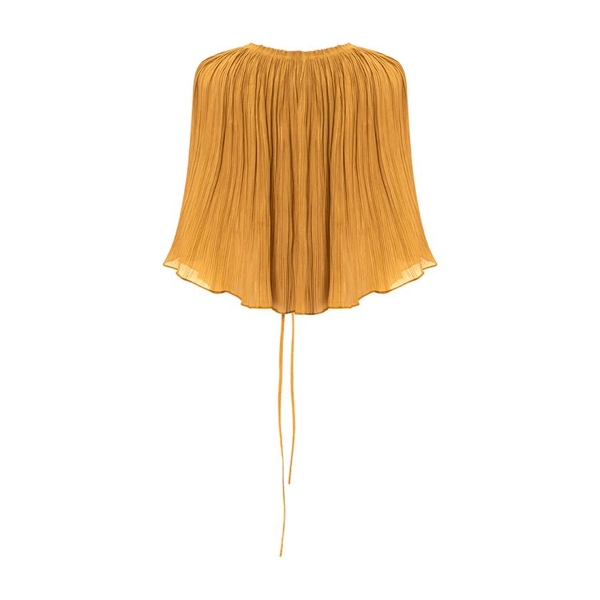 Strapless Pleated Silk Dress And Detachable Cape - Image 5