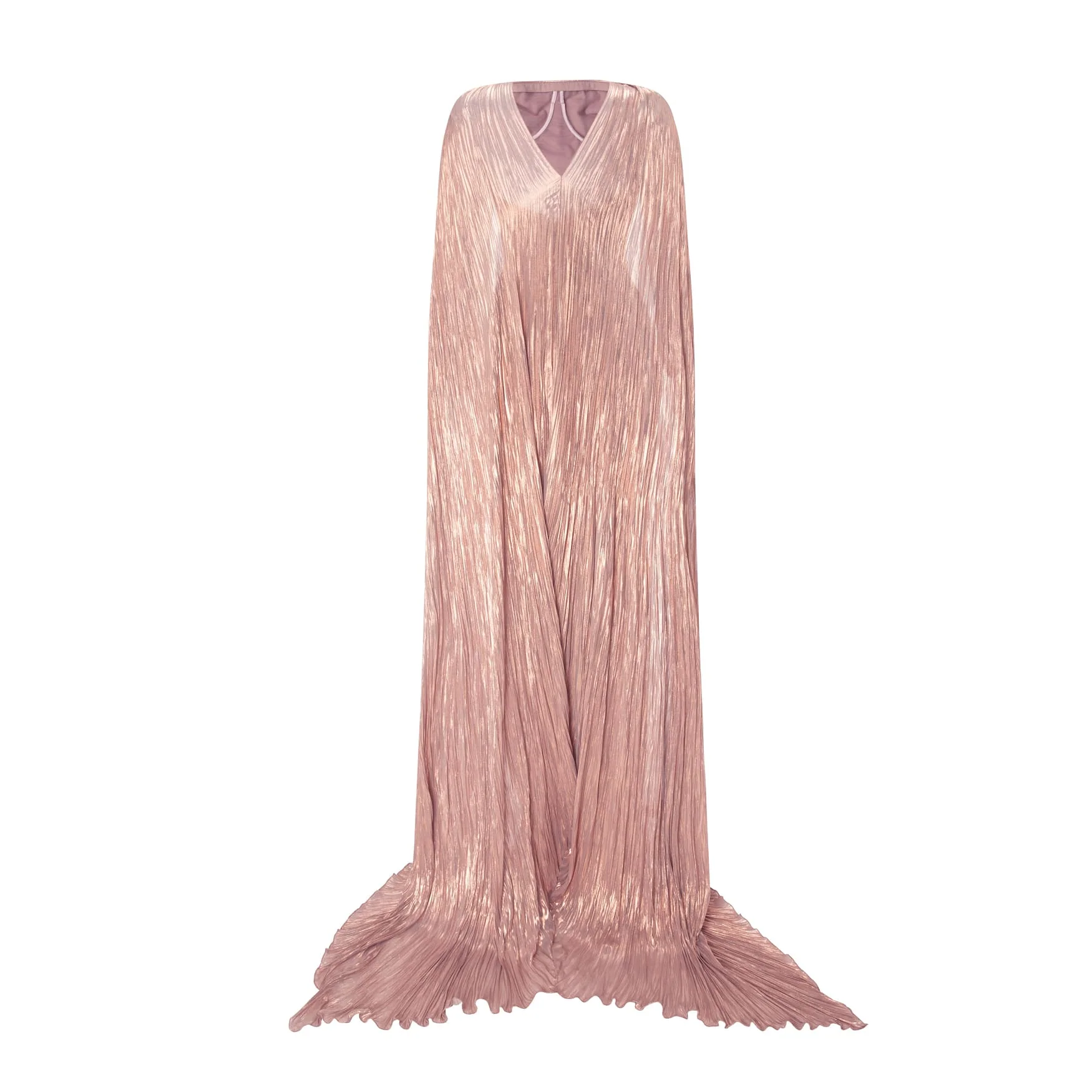 Strapless Pleated Silk Dress With Slit And Detachable Cape - Image 11