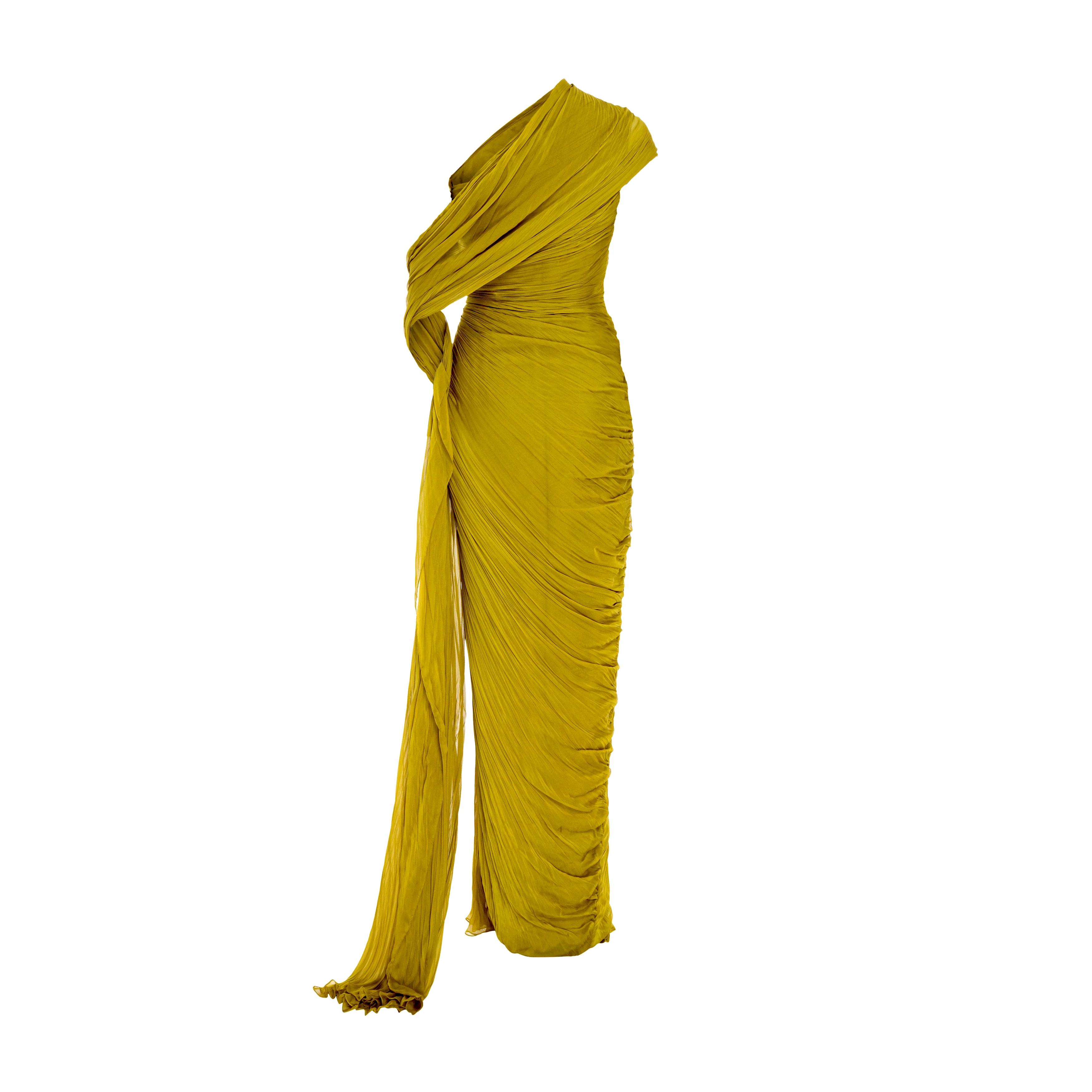 Hand-pleated two tone draped chiffon gown with cape - Image 3