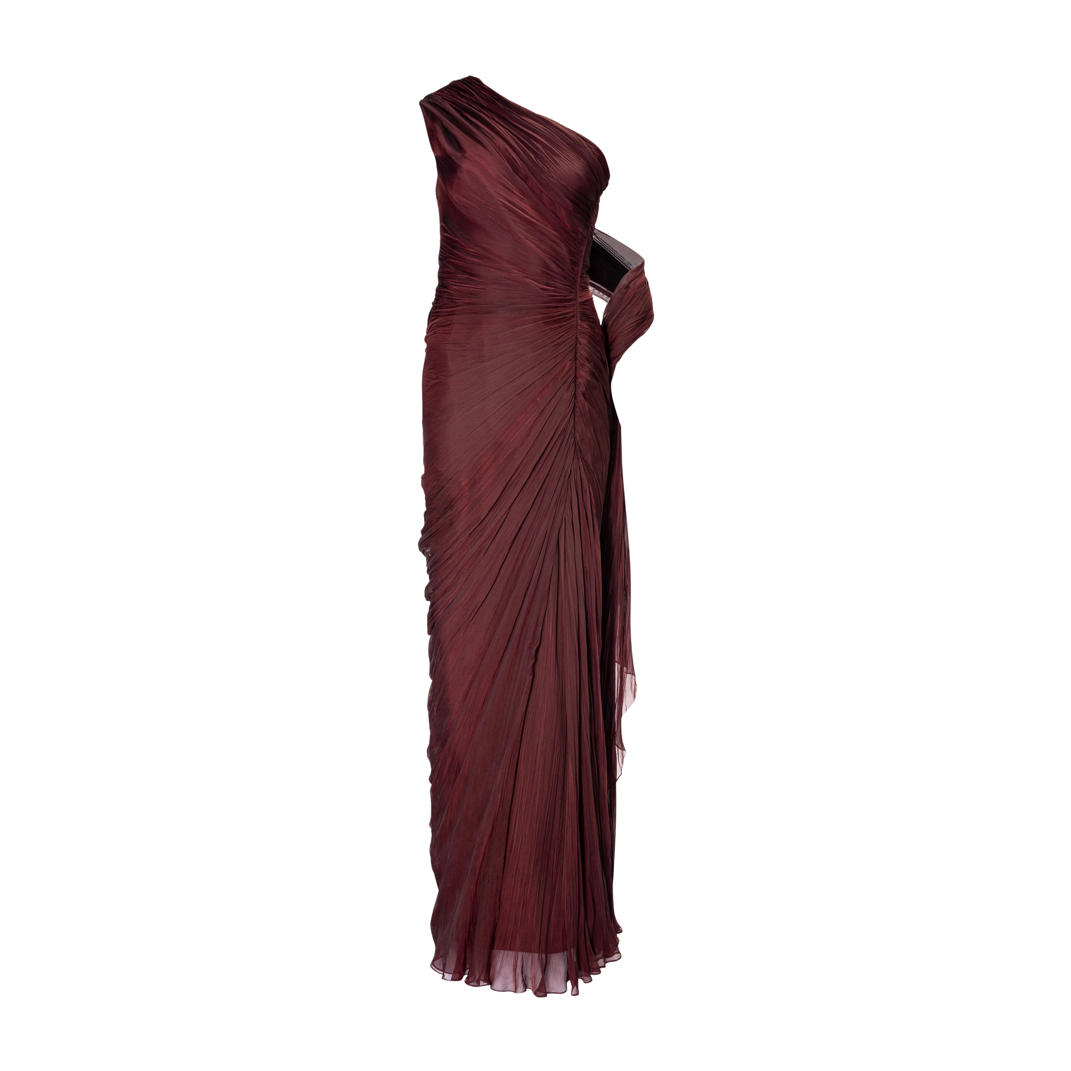 Hand-pleated two tone draped chiffon gown with cape - Image 4