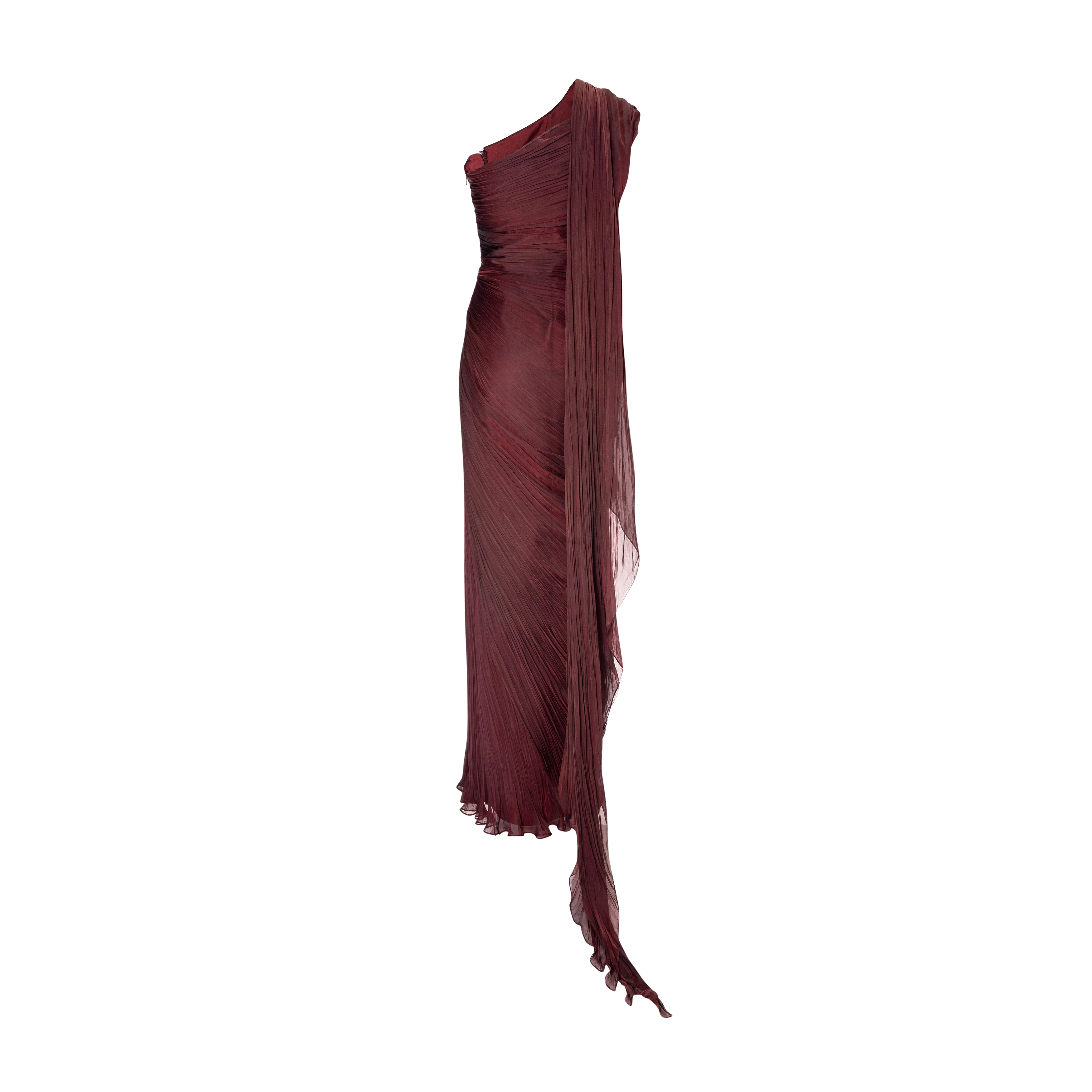 Hand-pleated two tone draped chiffon gown with cape - Image 5