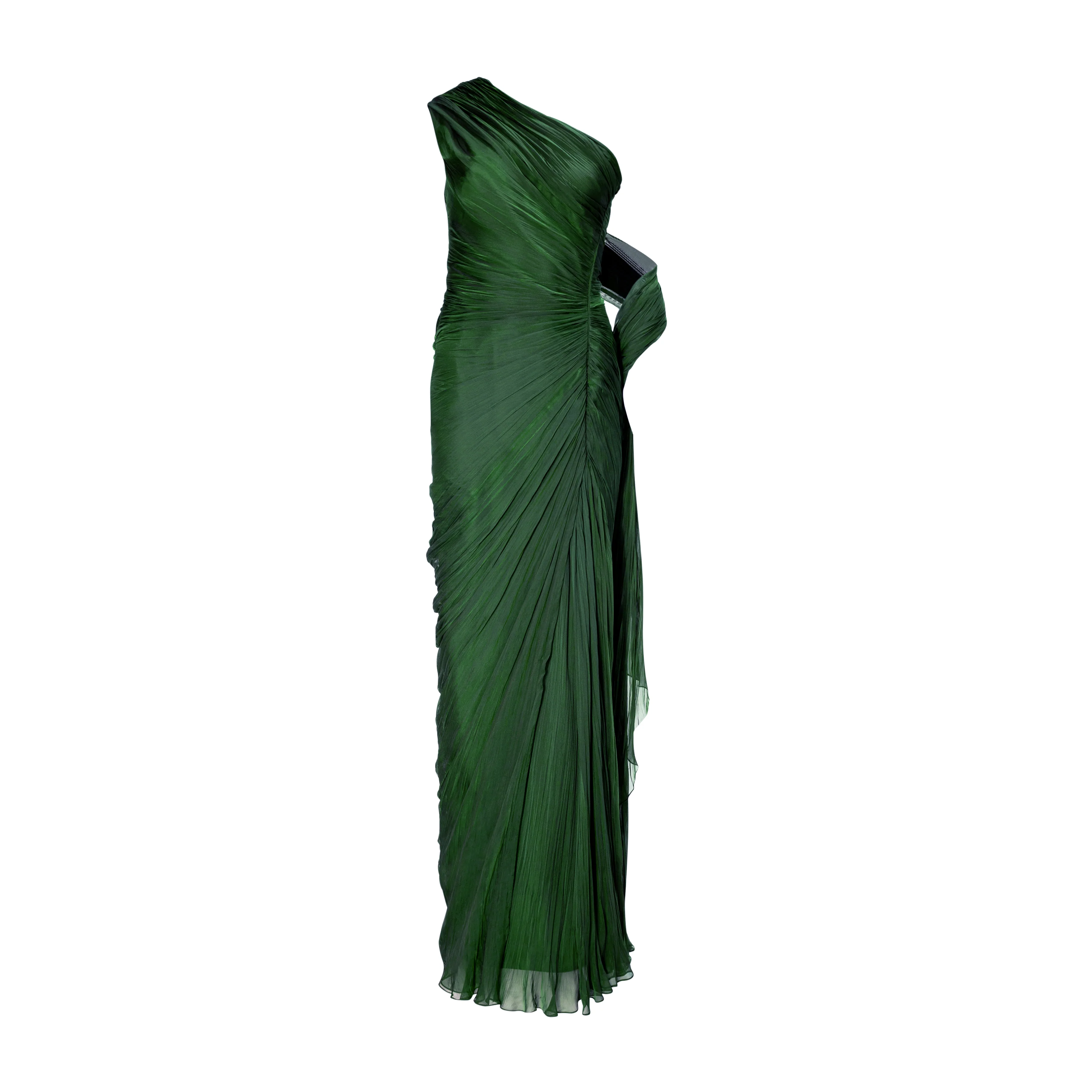 Hand-pleated two tone draped chiffon gown with cape - Image 6