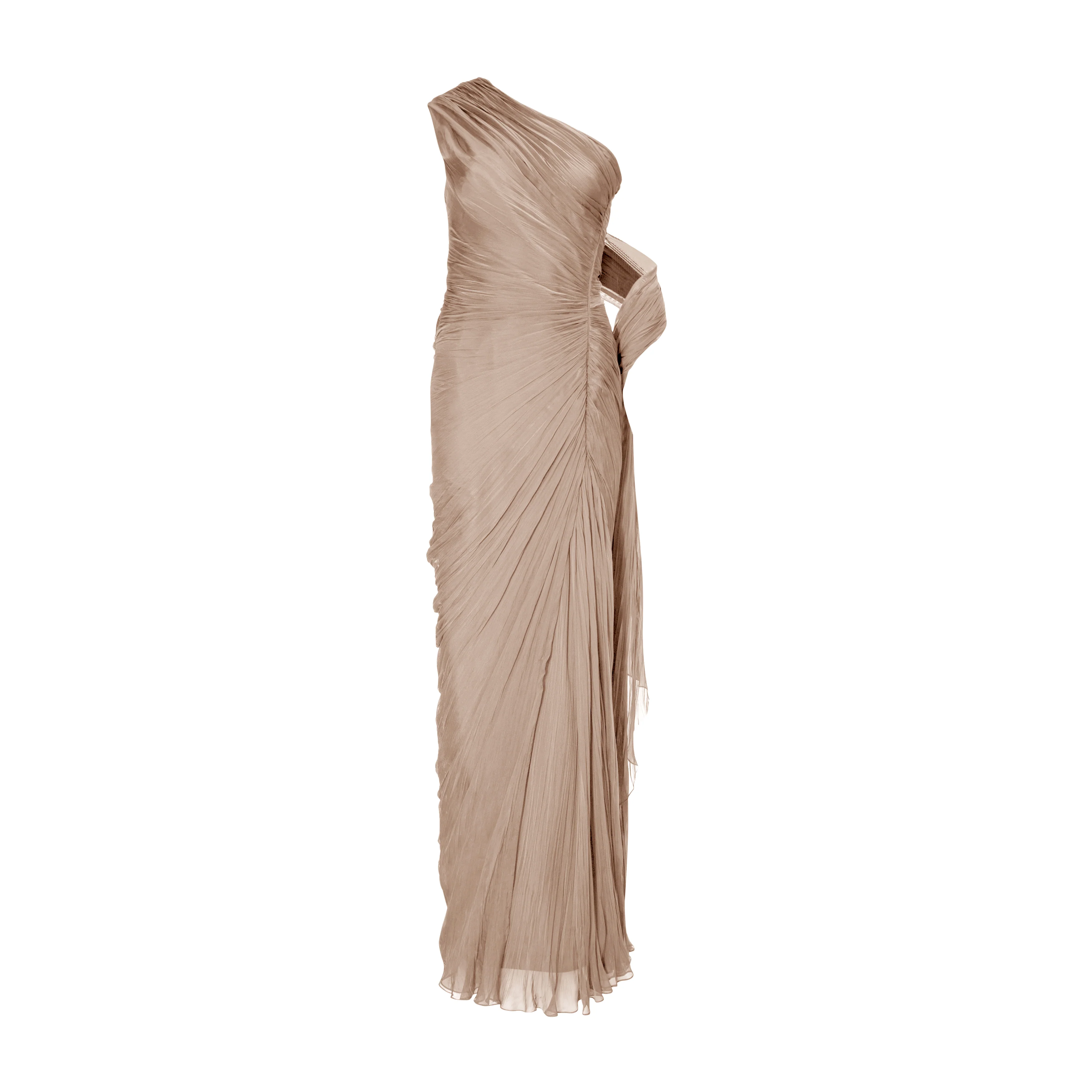 Hand-pleated two tone draped chiffon gown with cape - Image 7