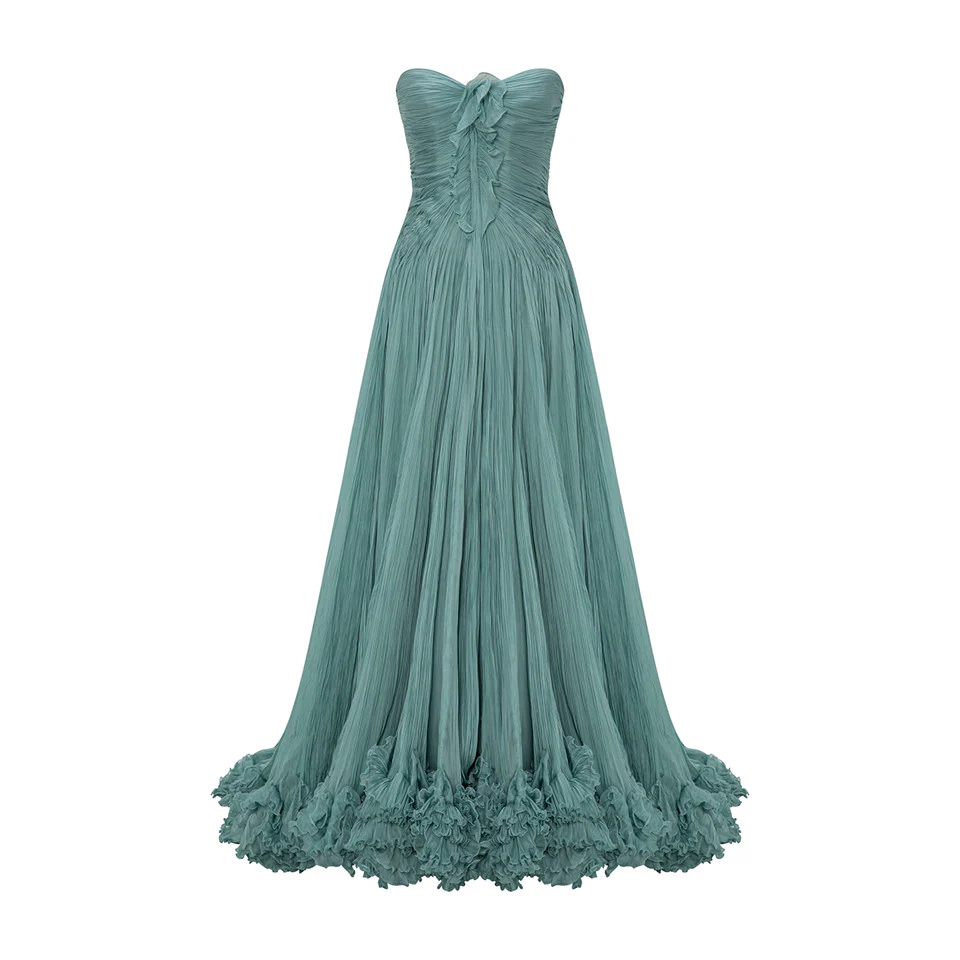 STRAPLESS SILK CHIFFON WITH EMBROIDERED DETAIL BUST