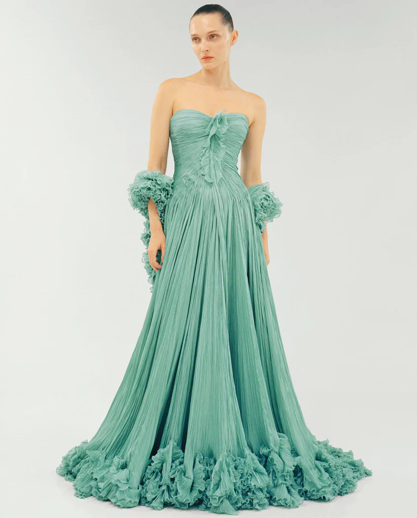 STRAPLESS SILK CHIFFON WITH EMBROIDERED DETAIL BUST - Image 2