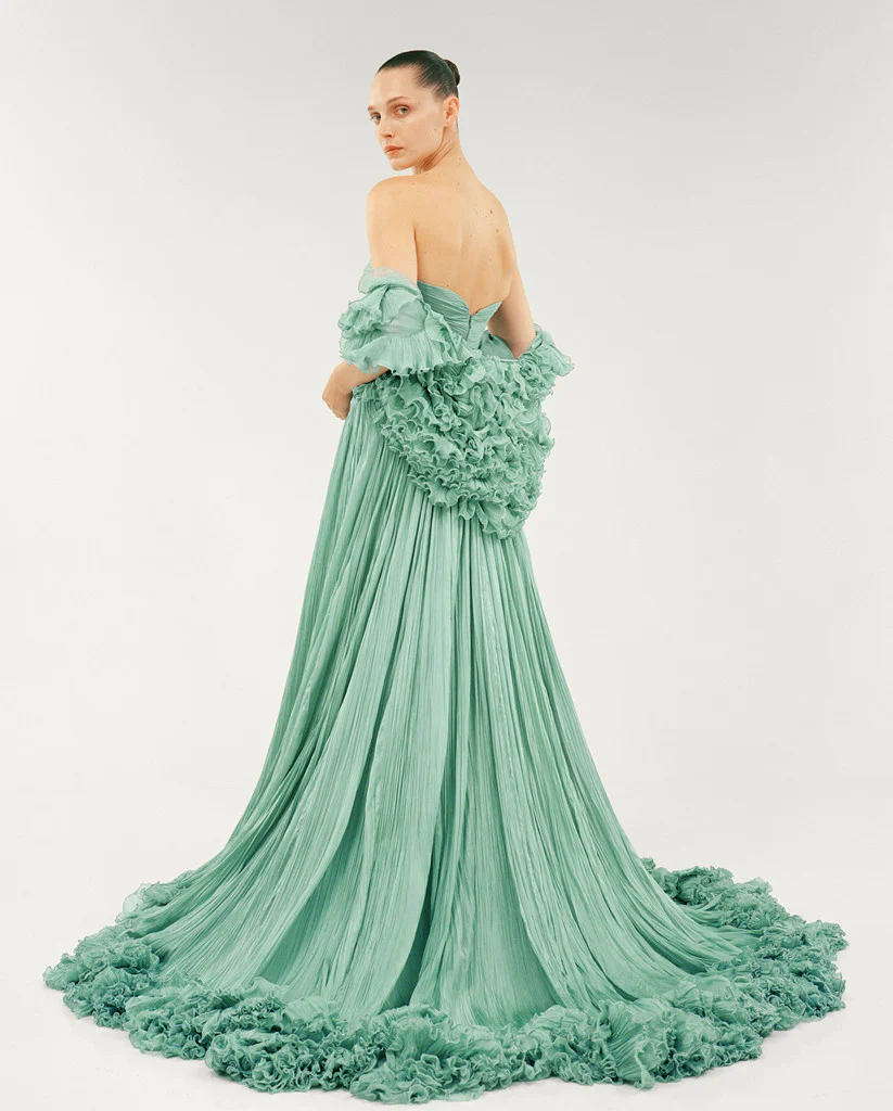 STRAPLESS SILK CHIFFON WITH EMBROIDERED DETAIL BUST - Image 3