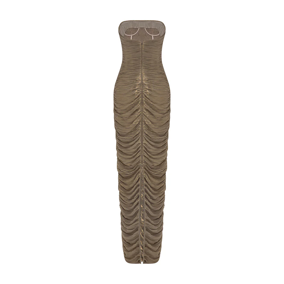 STRAPLESS SILK HAND PLEATED DRESS WITH HAND PLEATED CAPE - Image 6
