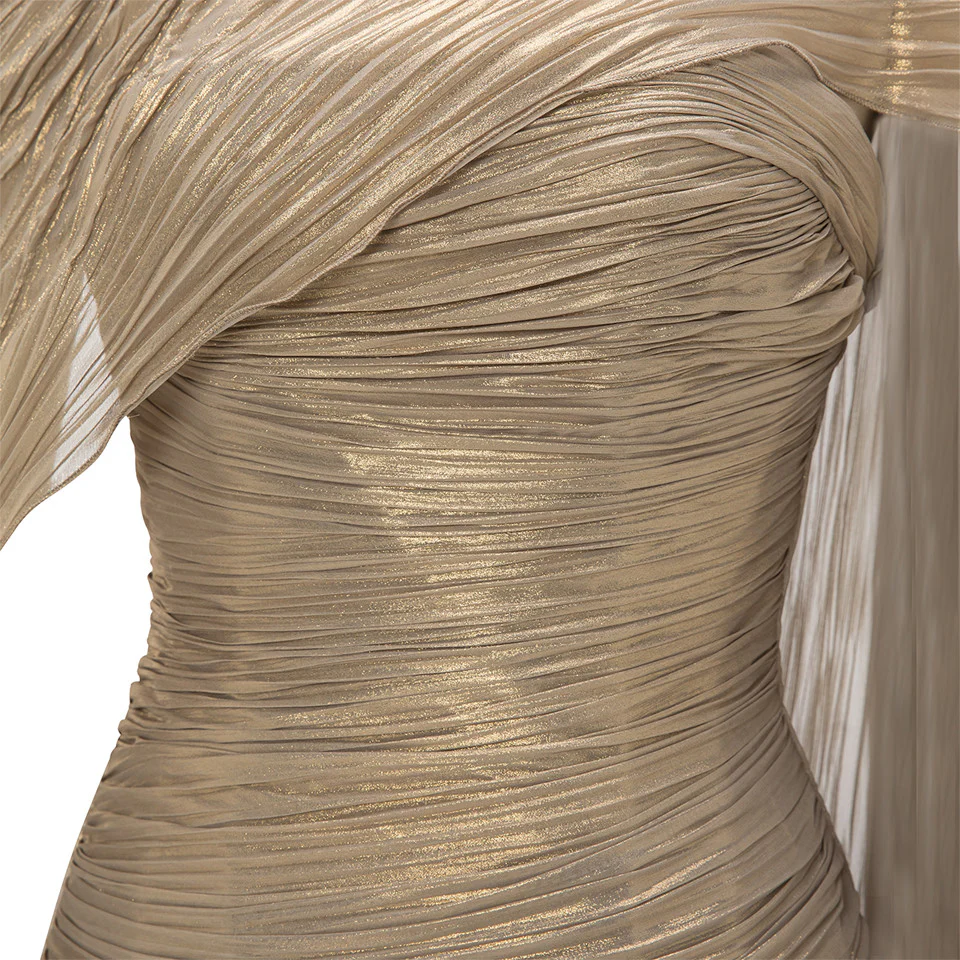 STRAPLESS SILK HAND PLEATED DRESS WITH HAND PLEATED CAPE - Image 7