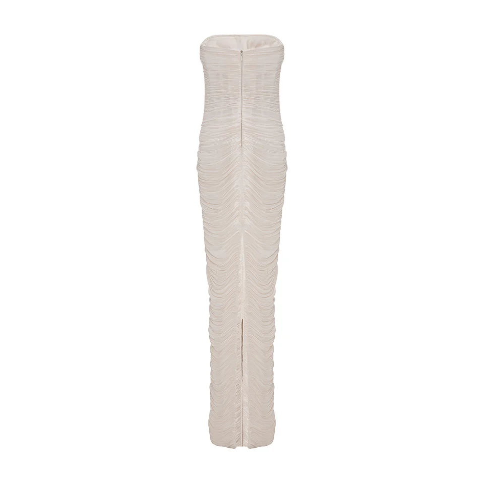 STRAPLESS SILK ROSEYA PLEATED DRESS - Image 3
