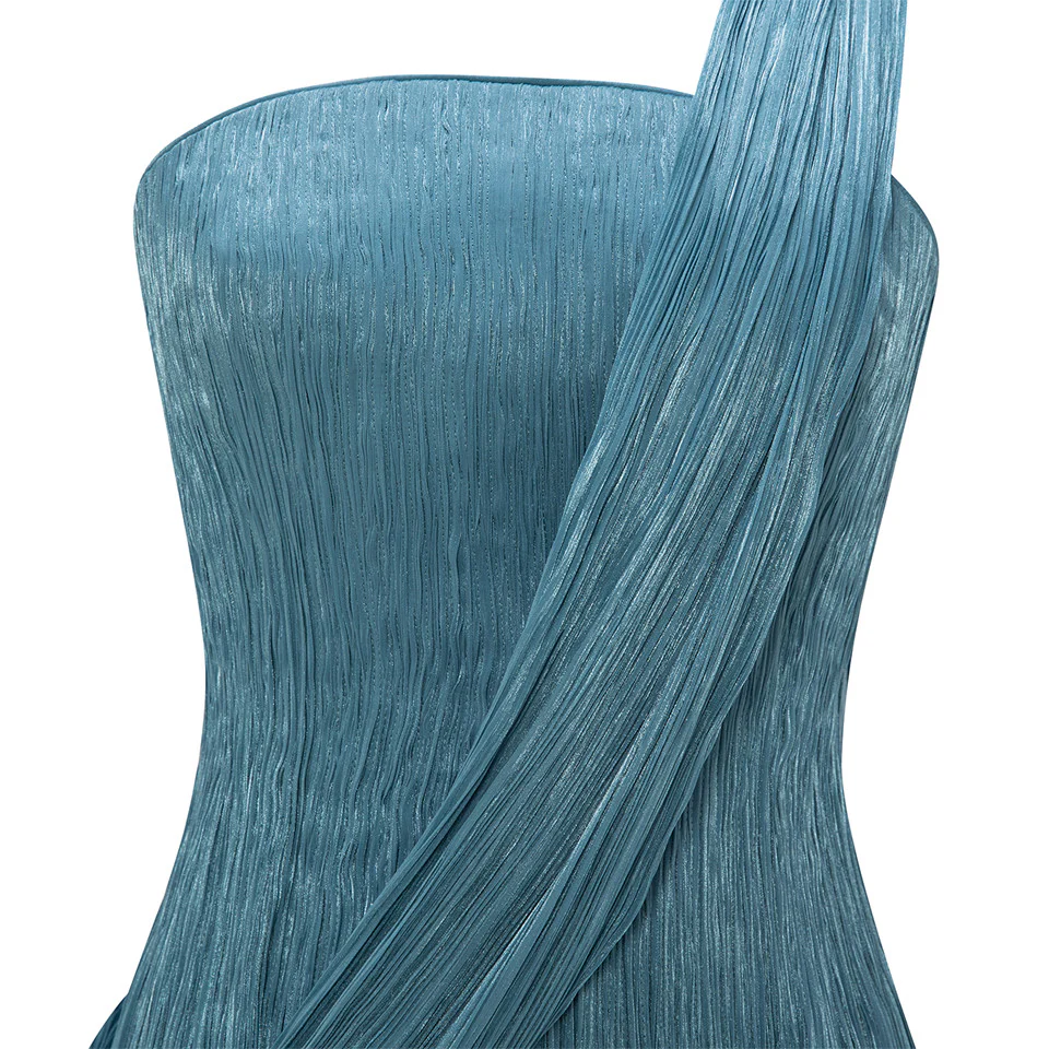 STRAPLESS SILK ROSEYA PLEATED DRESS WITH CAPE ATTACHED - Image 5