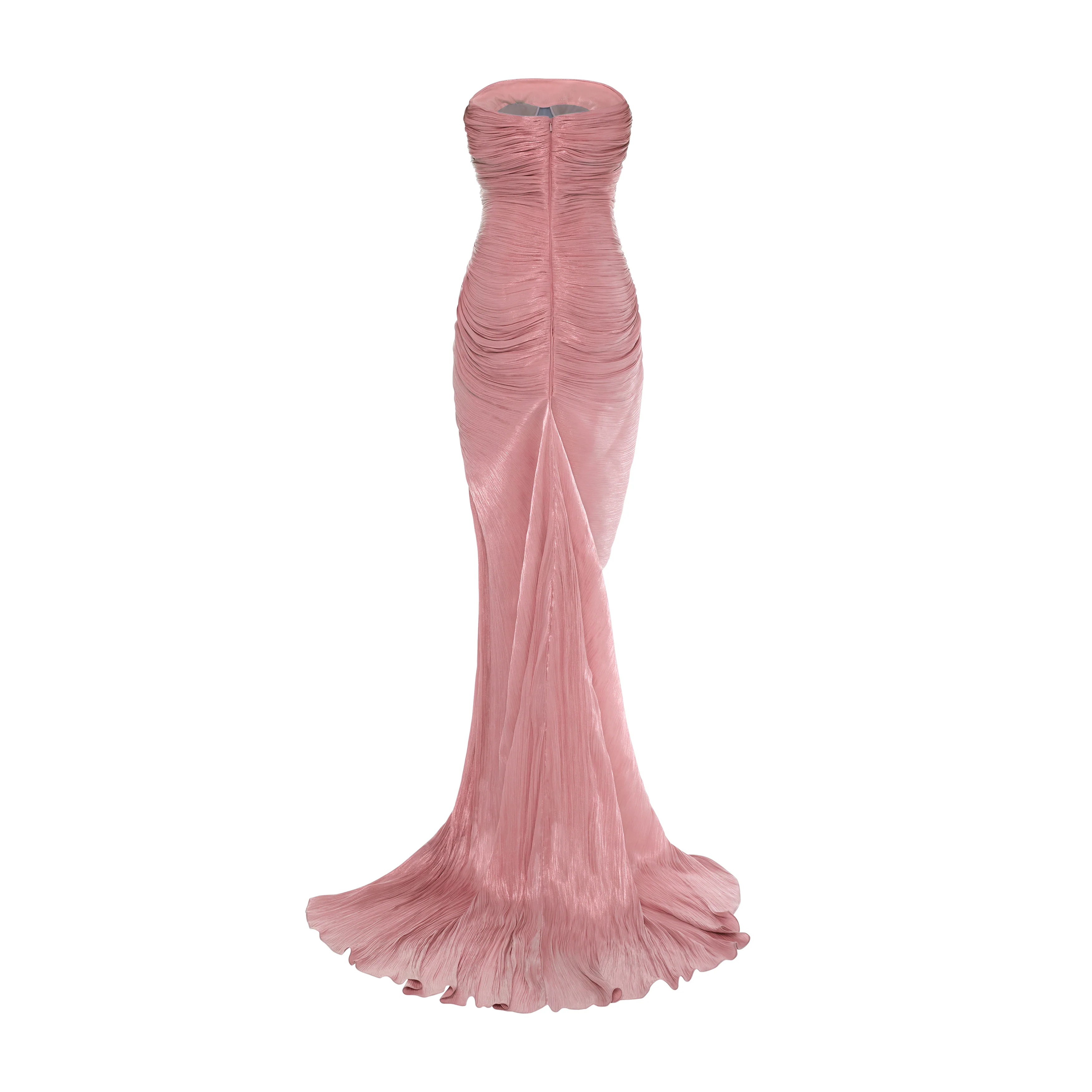 TATIANA - STRAPLESS PLEATED SILK GOWN WITH SLIT, FRINGES, CORSET AND CAPE - Image 10