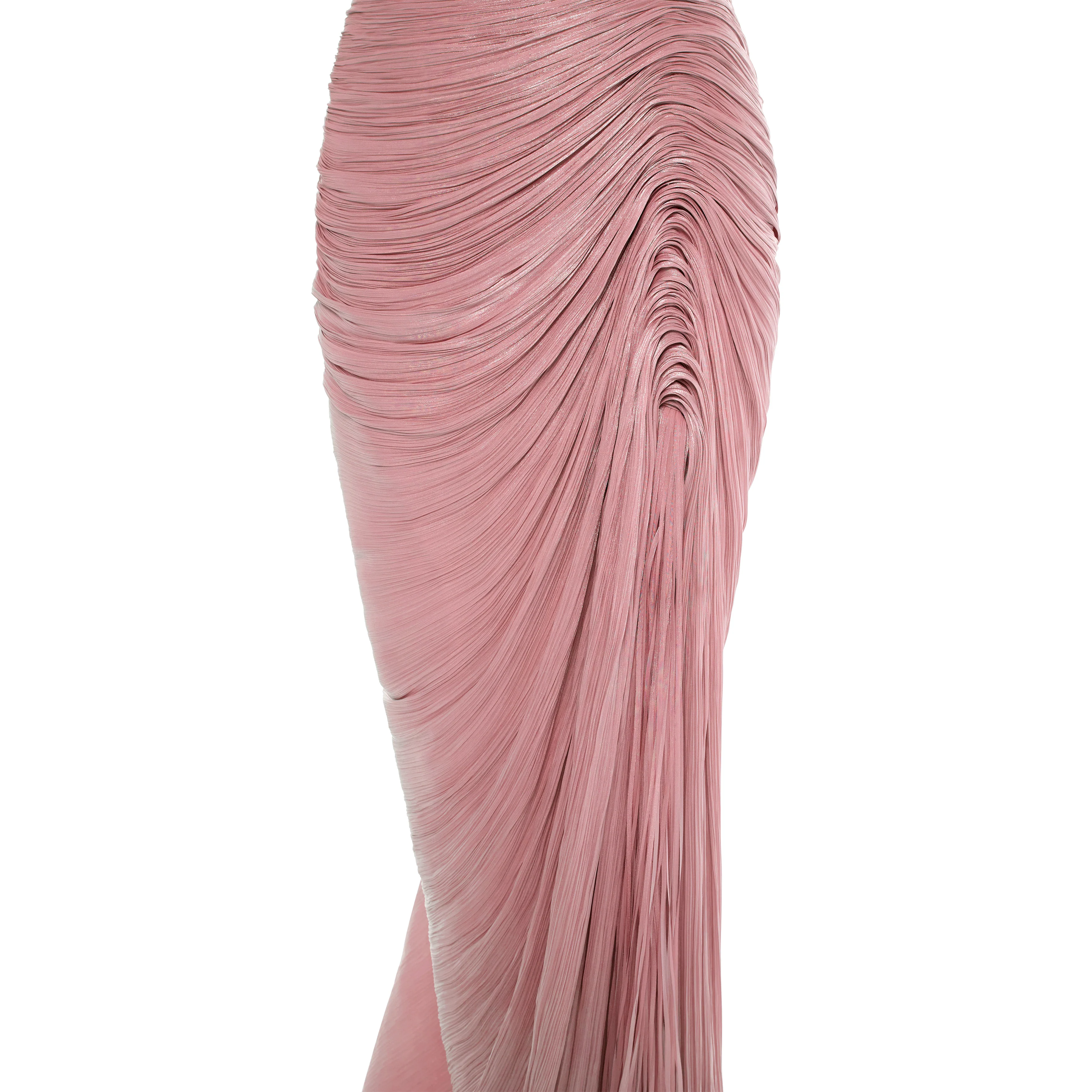TATIANA - STRAPLESS PLEATED SILK GOWN WITH SLIT, FRINGES, CORSET AND CAPE - Image 11