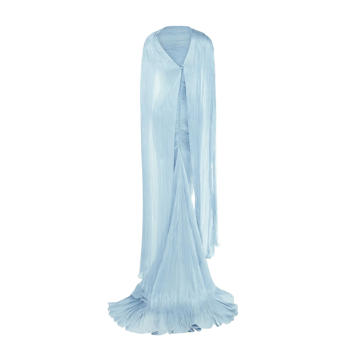 TATIANA - STRAPLESS PLEATED SILK GOWN WITH SLIT, FRINGES, CORSET AND CAPE - Image 14
