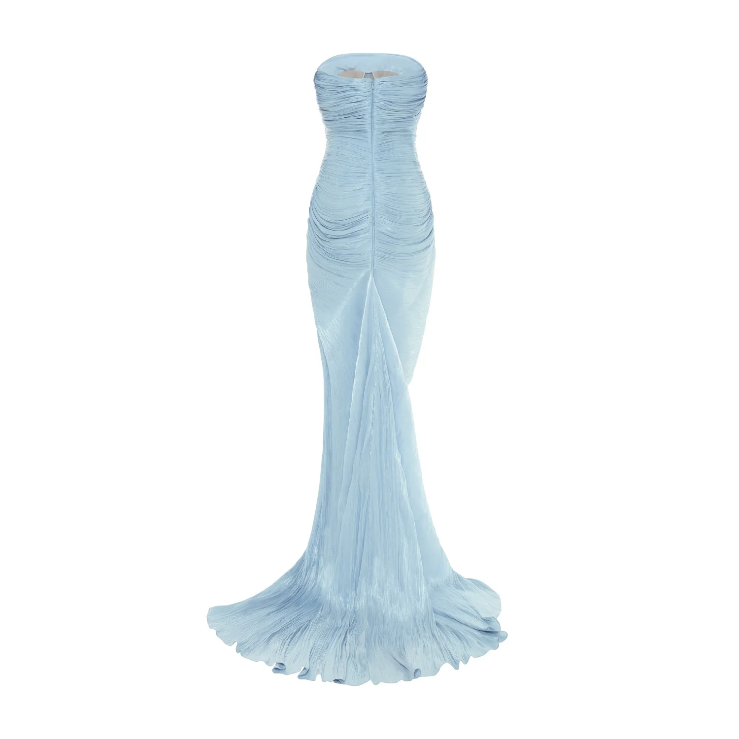TATIANA - STRAPLESS PLEATED SILK GOWN WITH SLIT, FRINGES, CORSET AND CAPE - Image 15