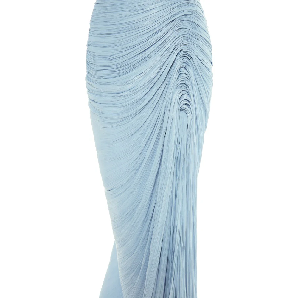 TATIANA - STRAPLESS PLEATED SILK GOWN WITH SLIT, FRINGES, CORSET AND CAPE - Image 16