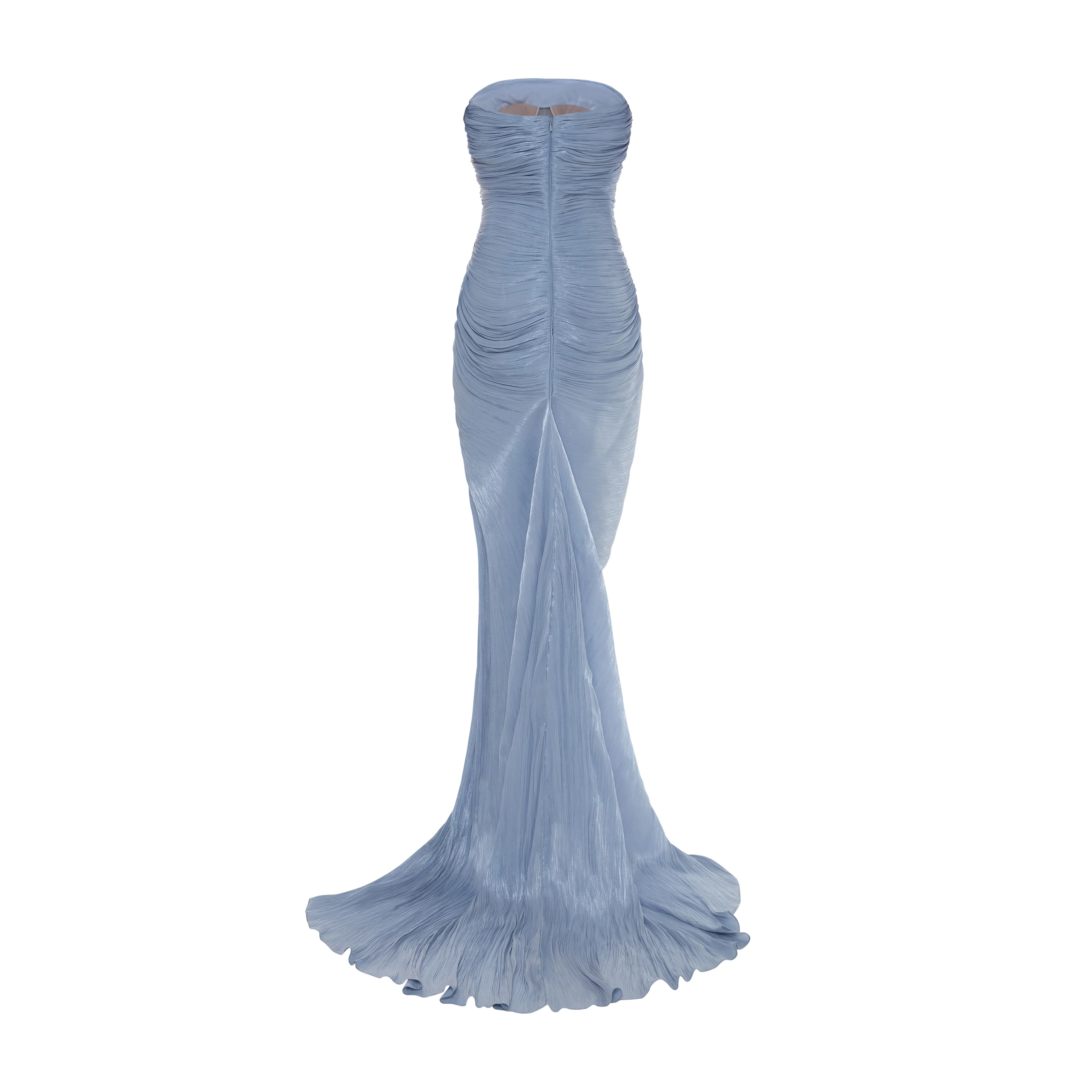 TATIANA - STRAPLESS PLEATED SILK GOWN WITH SLIT, FRINGES, CORSET AND CAPE - Image 4